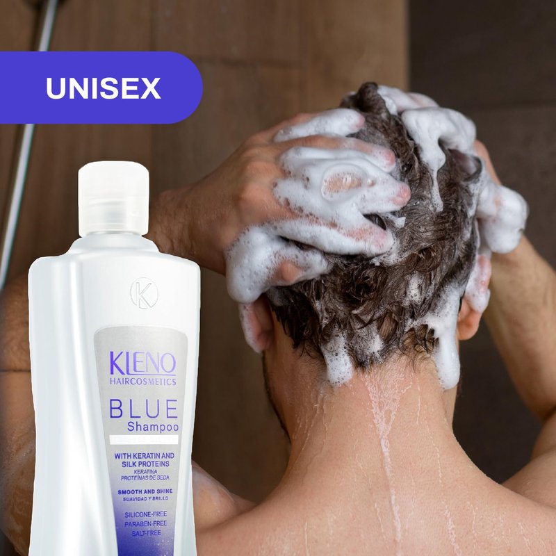 Kleno Blue Silver Intense Shampoo - Keratin & Silk Proteins, Neutralizes Yellow, Orange & Brassy Tones, Unisex Toning Treatment, Softness & Shine, 32.13 fl oz Bottle