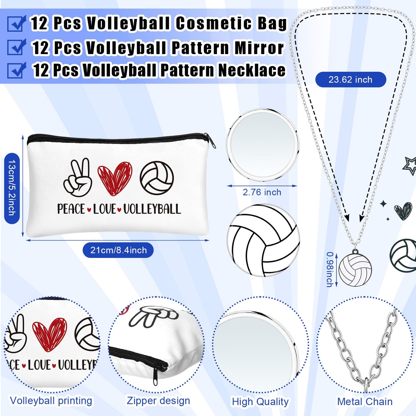 Yeyeplum 72 Pcs Volleyball Team Gifts Party Favors Include 12 Makeup Bags 12 Lip Balm 12 Lip Balm Holder 12 Necklace 12 Adjustable Bracelet 12 Mirrors for Volleyball Lovers Players Teen Girls Supplies