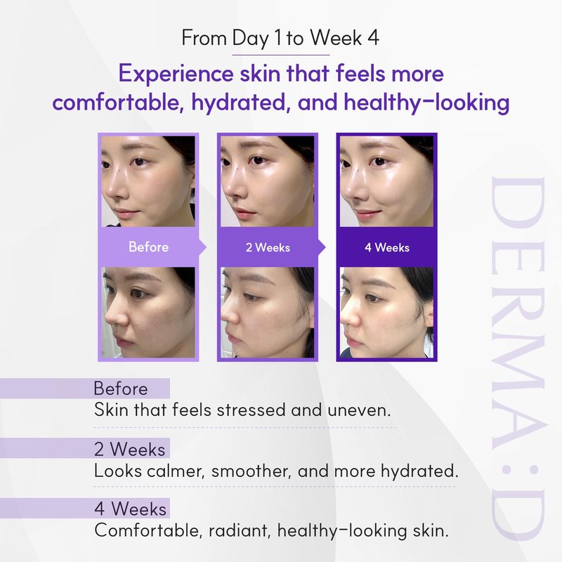 DERMA:D Calming Face Serum for Sensitive Skin, Korean Azulene Ampoule with Vitamin C, Soothing Hydration for Redness & Dry Skin, Lightweight Moisture Care 1.69 fl oz