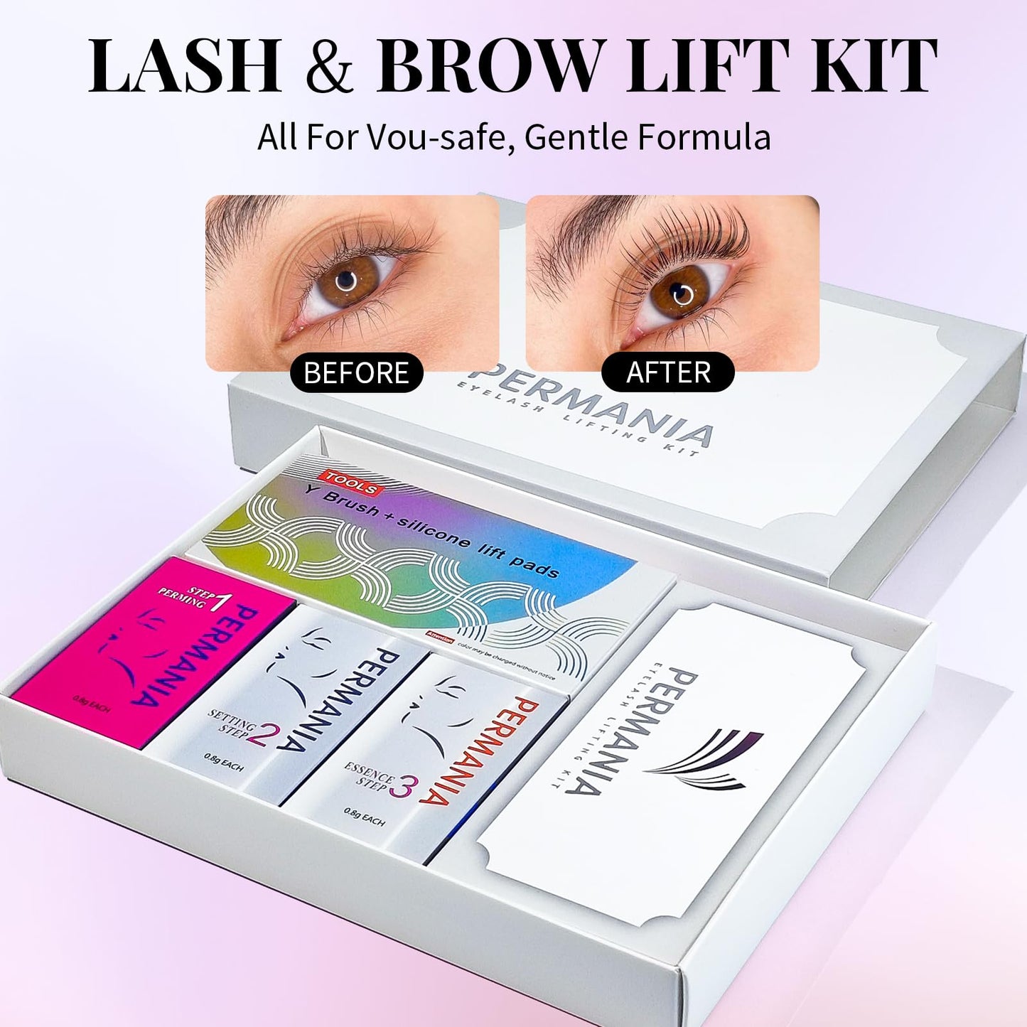 PERMANIA Eyelash Lift Kit, Natural Curling and Lifting Effect Lash Lift Kit & Brow Lamination Kit Fast Perming with Easy Instructions