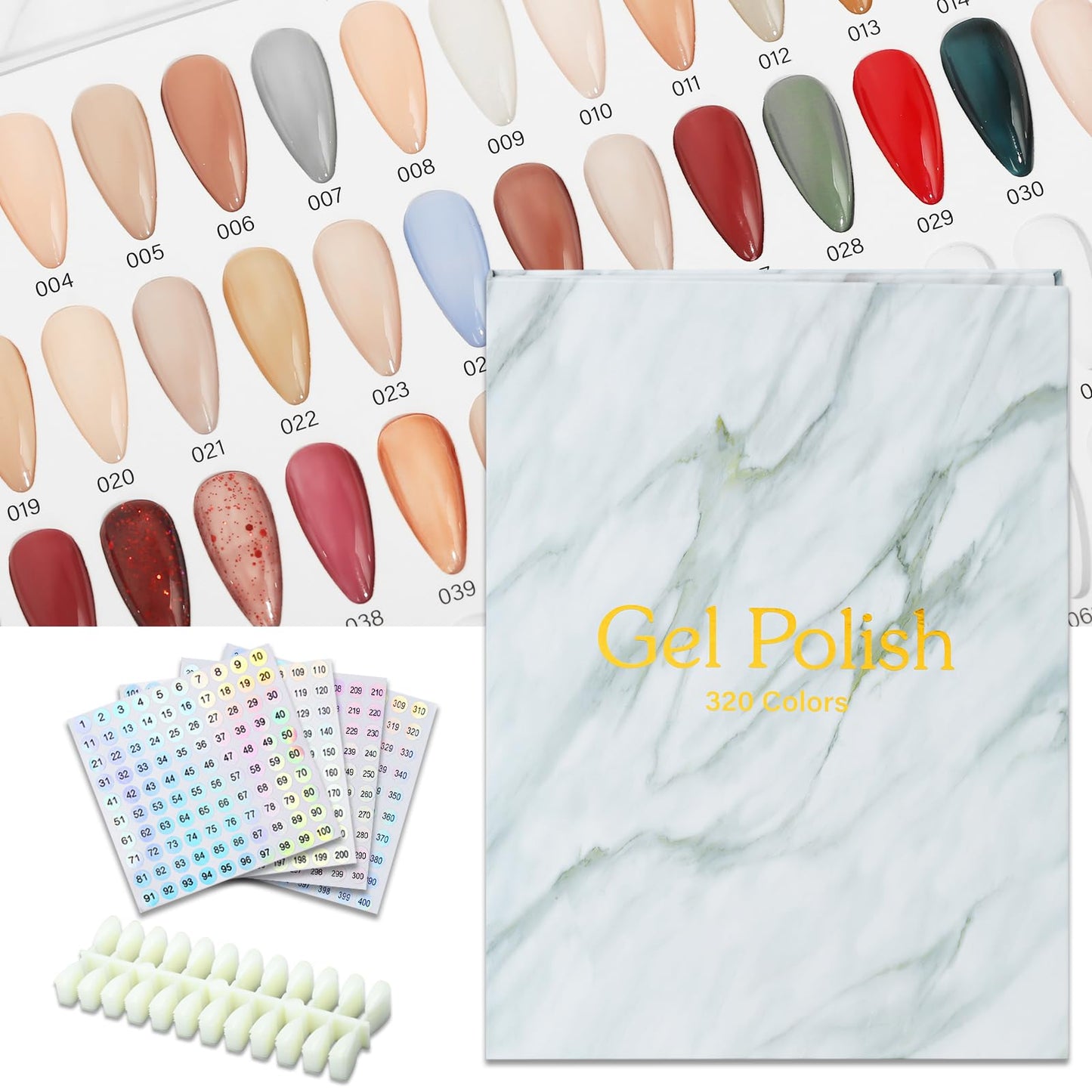 C12rtive 320 Nail Swatch Book,Professional Nail Polish Chart Book with 360 Practice Tips & 1-400 Number Labels, Pre-Numbered Slots,Perfect for Salons and Home Use(Marble)