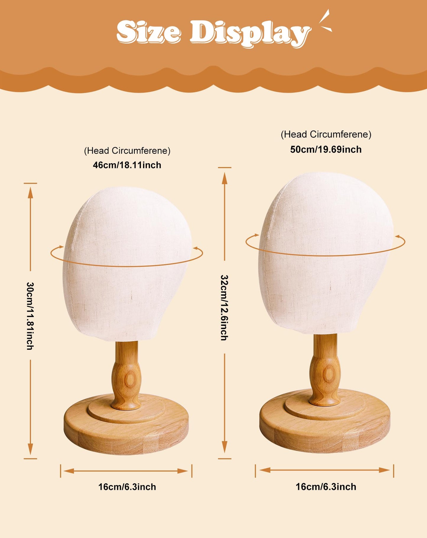 CHADWICK UnPinnable Baby Mannequin Head - Wig Stand for Kids, Plastic Model for Hats, Wigs, Glasses, Scarves Display - Baby Girl Children Hat Stand, Canvas Block Manikin for Home, Salon (47cm)