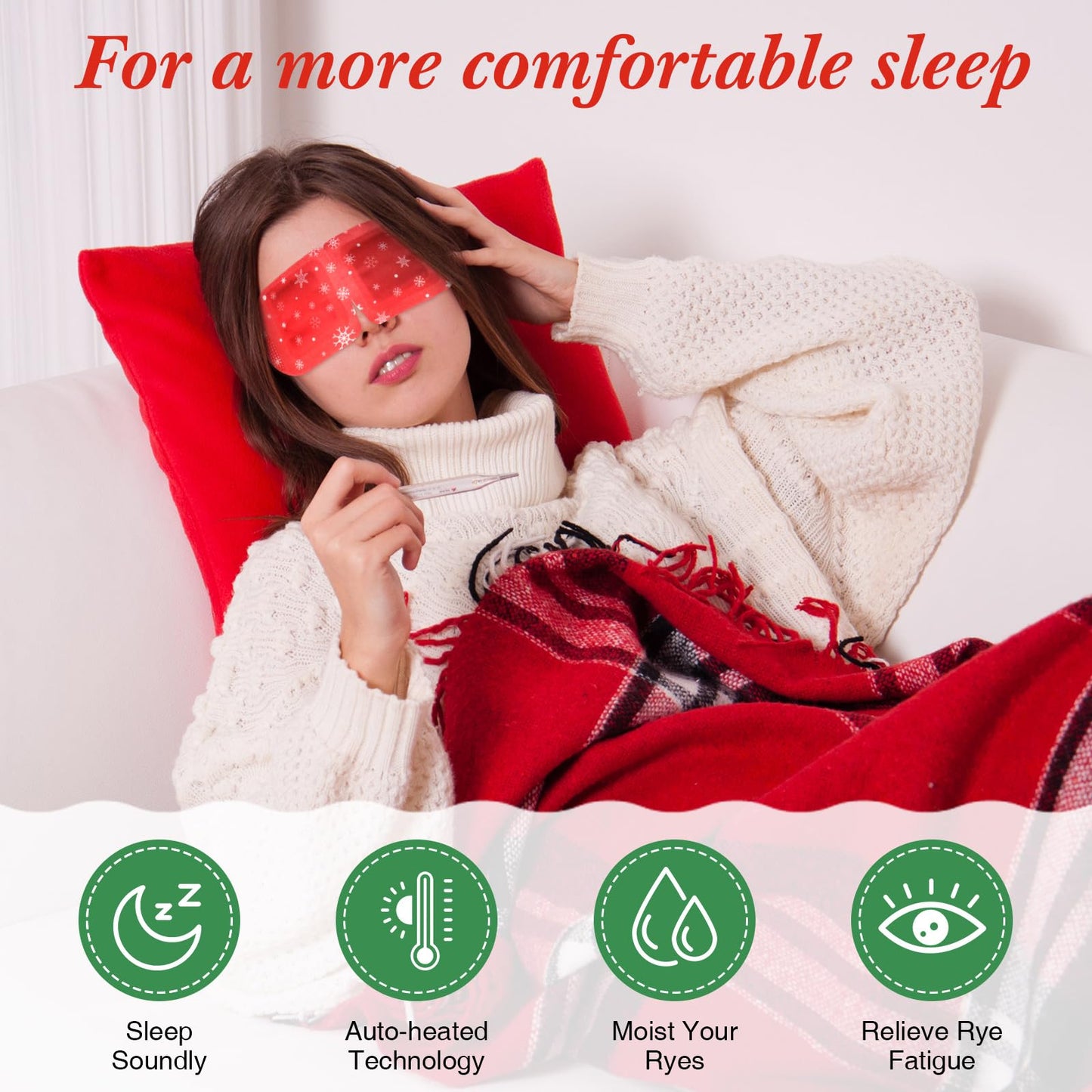 Demissle 36 Pack Christmas Steam Eye Masks Bulk for Dry Eyes Disposable Eyes Masks Cover Self Heating Red and Green Moist Heat Eyemasks Holiday Warm Eye Compress Gift for Women Home Office Travel