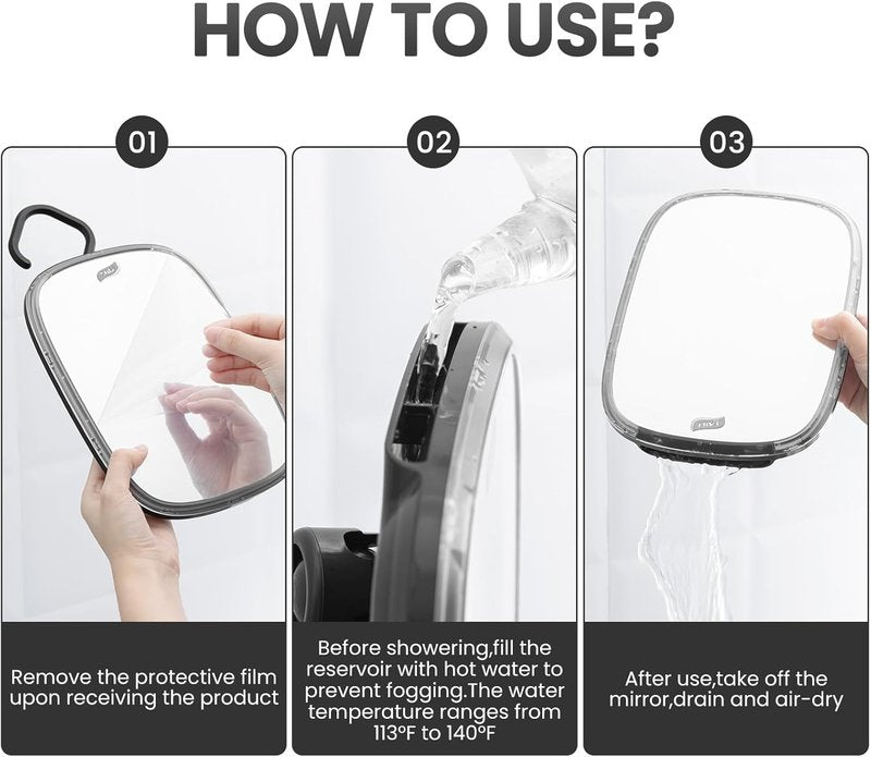 Fogless Shower Mirror for Shaving - Portable Wall-Mounted Shave Mirror | Shatterproof & Travel-Friendly (Black)