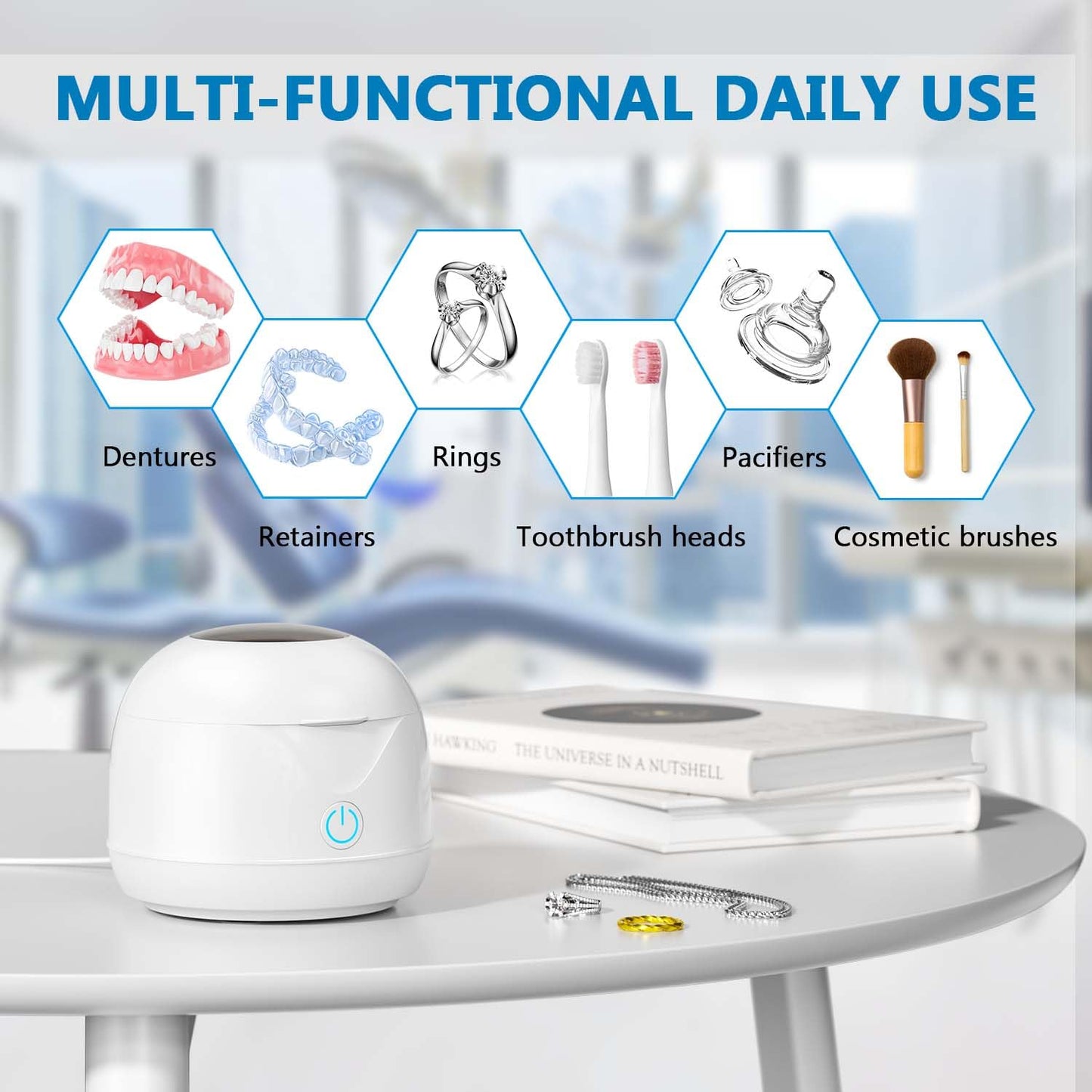 Hoffeins Ultrasonic Retainer Cleaner Machine 45kHz 200ml Portable Ultra Sonic Retainer Cleaner for Dental Retainer Mouth Guards Aligner Night Guard Braces Toothbrush Jewelry