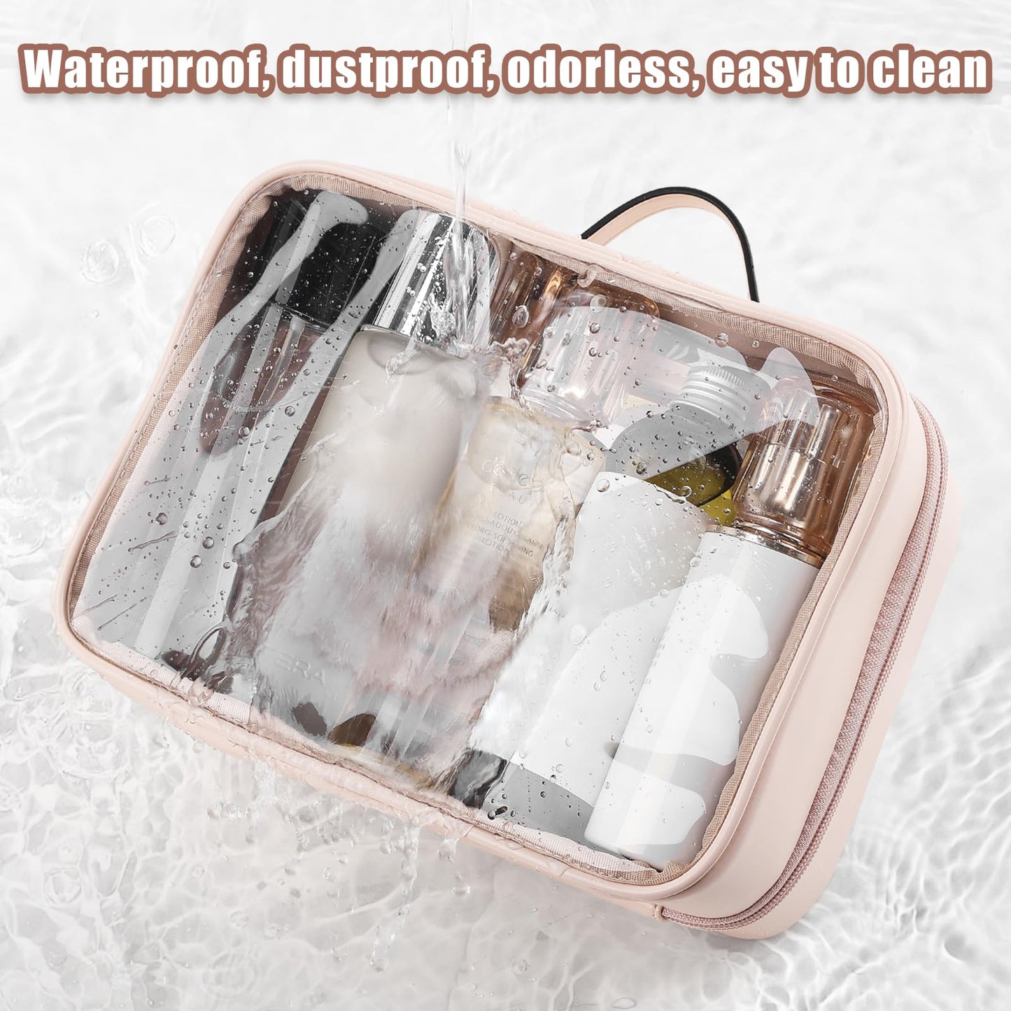 Lychii TSA Approved Toiletry Bag, Clear Travel Bag for Liquids Toiletries, Makeup Cosmetic Bag Organizer, Carry on Travel Accessories Essentials, Large Size, Pink