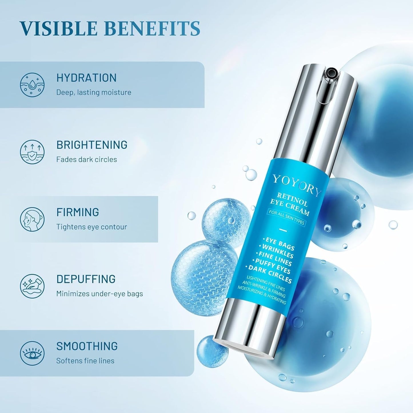 YOYORY Under Eye Cream - Eye Cream Reduces Eye bags,Dark Circles, Fine Lines, and puffiness Smoothing Skin Care Treatment for Women and Men, 20ML(Blue)