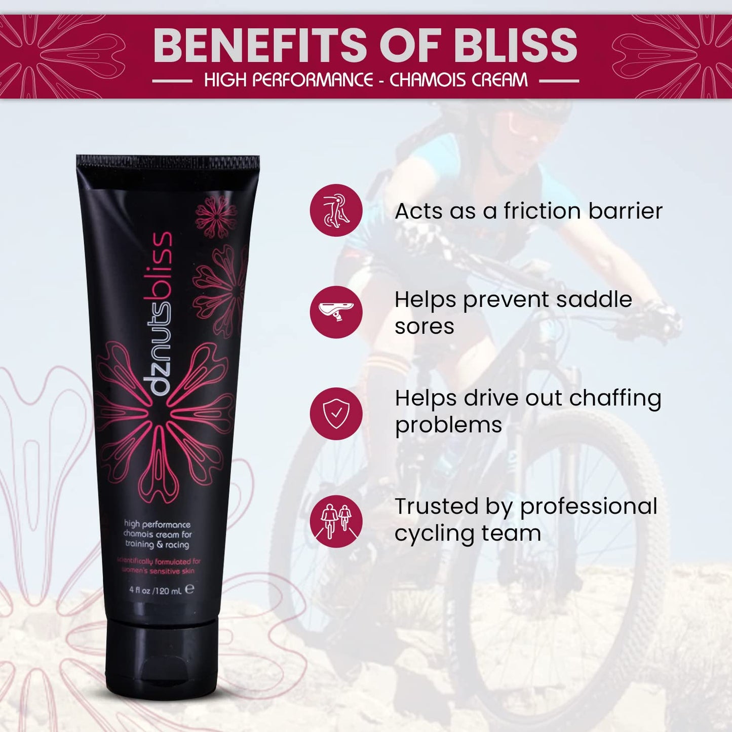 dznuts - Women’s Bliss Chamois Cream with InHeat Embrocation Cream for Cold Weather (Medium Heat)