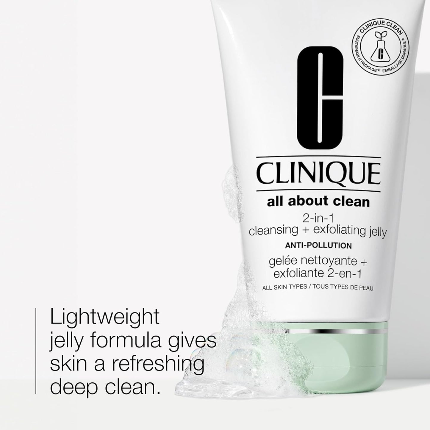 Clinique All About Clean - 2-in-1 Cleansing & Exfoliating Jelly | Salicylic Acid Face Wash for All Skin Types, 5 Fl Oz