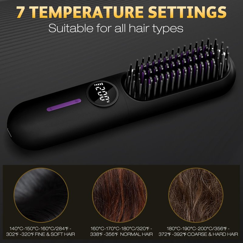 Beard Straightener for Men,Professional Electric Mens Beard Straightening，Anti-Scald Straightening Brush for Beard，Portable for Travel and Home Use, 7 Temperature Setting Comb for Home Travel
