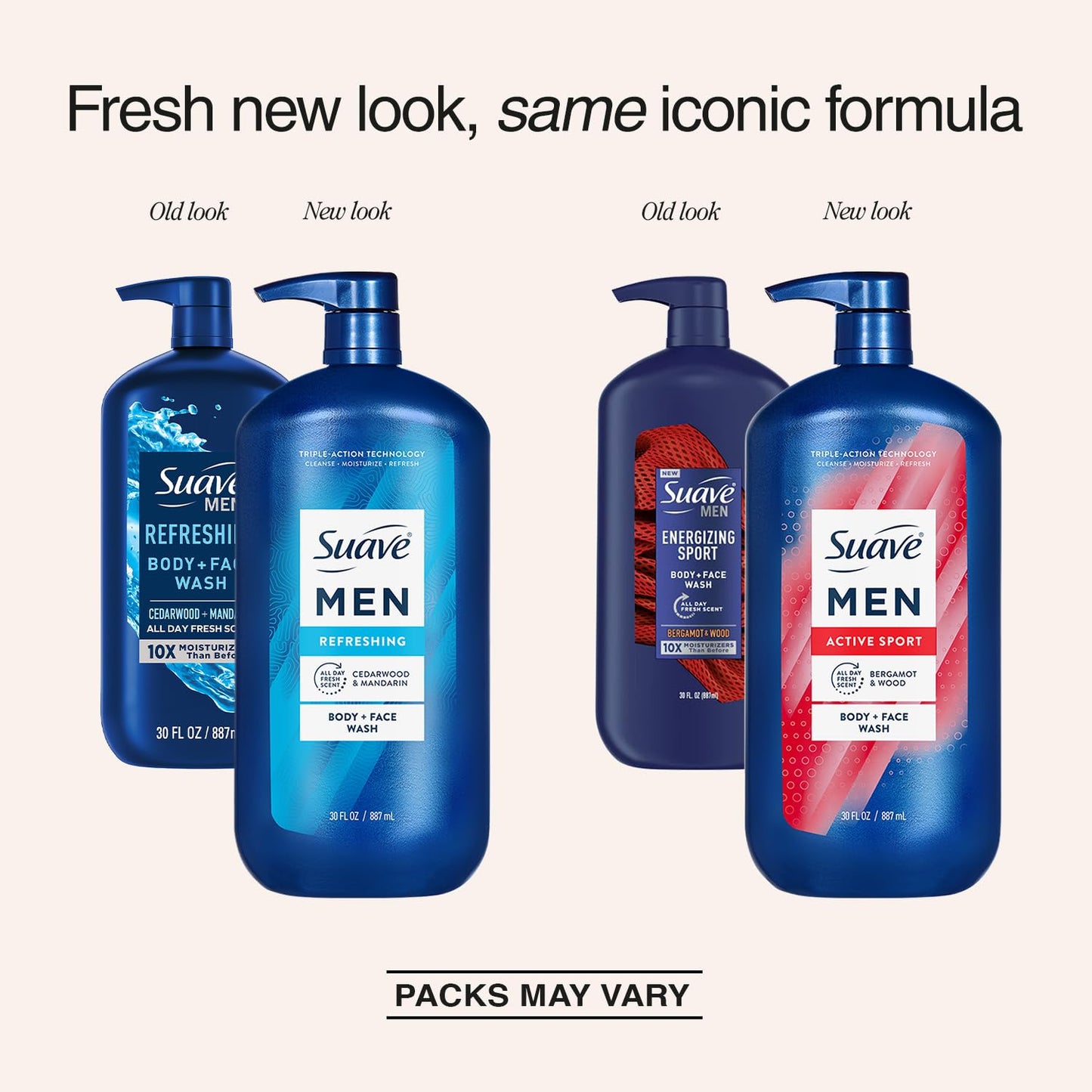 Suave Men Body Wash Bundle – Energizing Sport + Refreshing Body + Face Wash, 30 Oz Ea (3 Piece Set)