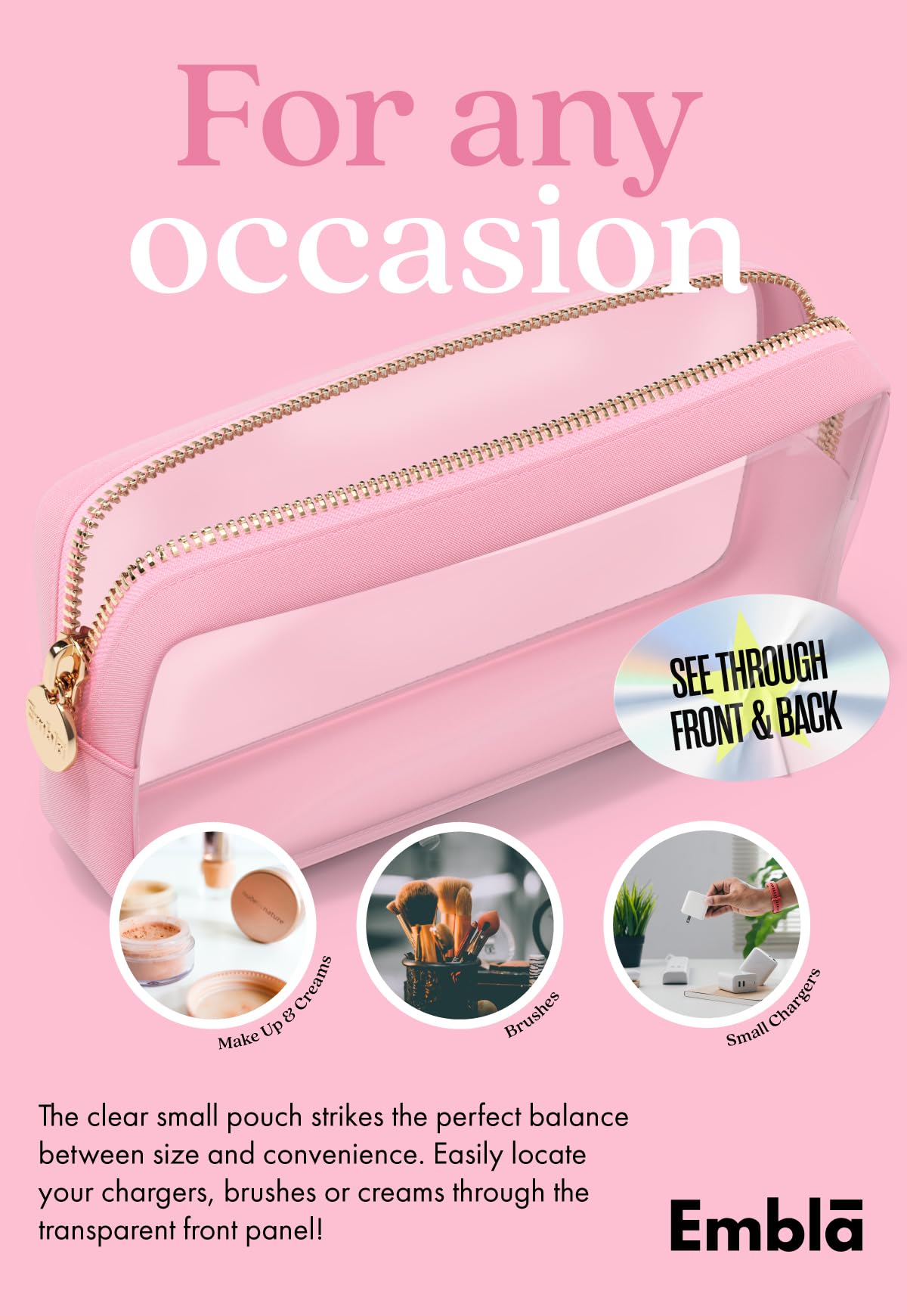 Clear Makeup Bag Zipper Pouch, Transparent Cosmetic Case Organizer, TSA Approved Travel Toiletry Case, Travel Accessories Essentials Makeup Tote for Women, Small Cute Make up Bag for Purse - Sand