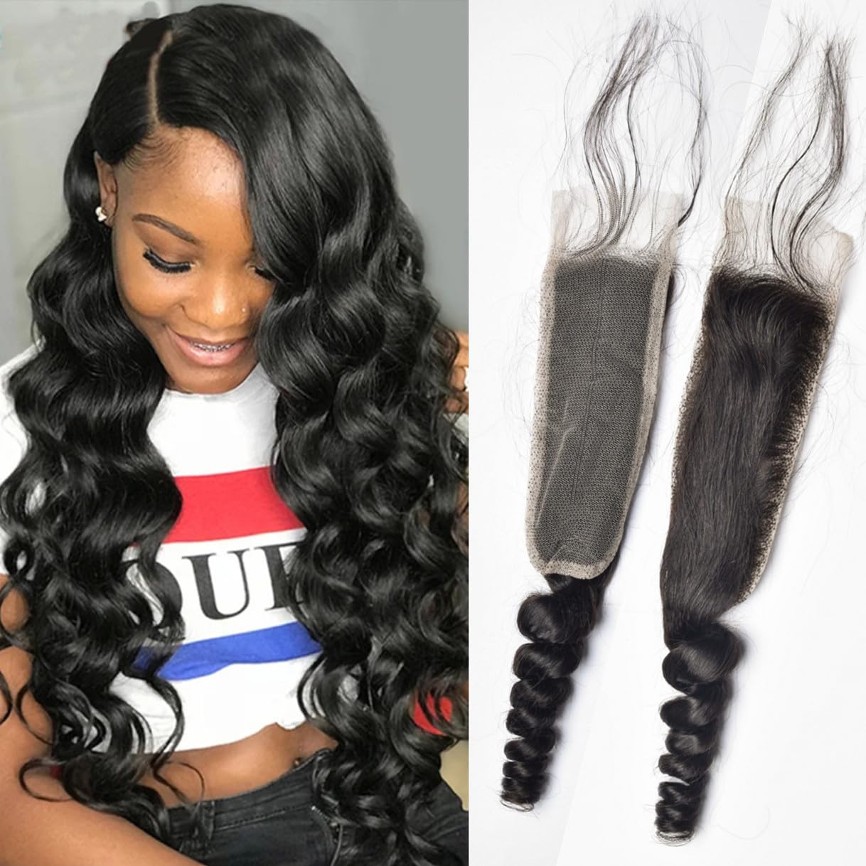 Brazilian Loose Wave Lace Closure - 100% Unprocessed Virgin Human Hair | Natural Black, 14 Inch, Pre-Plucked with Baby Hair