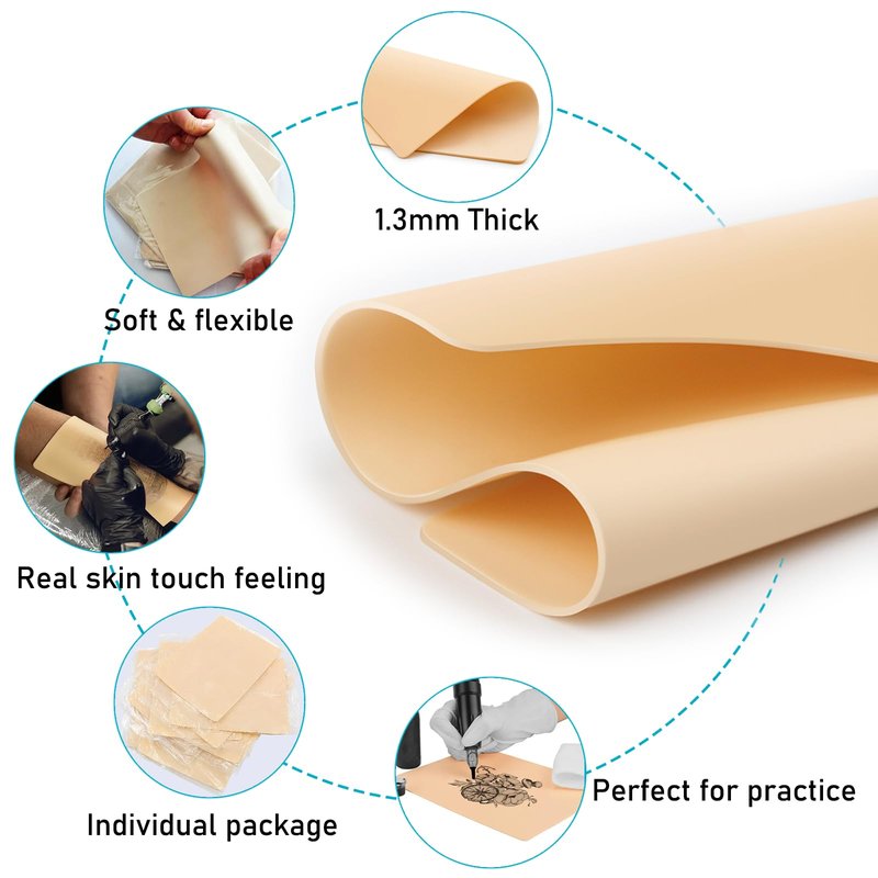 15pcs Tattoo Fake Skins - Yugui Practice Skin for Microblading Tattoo Training & Supplies (7.4"x5.6", 1.3mm Thick) Realistic Texture Beginner-Friendly Double Sides for Artists & Kits