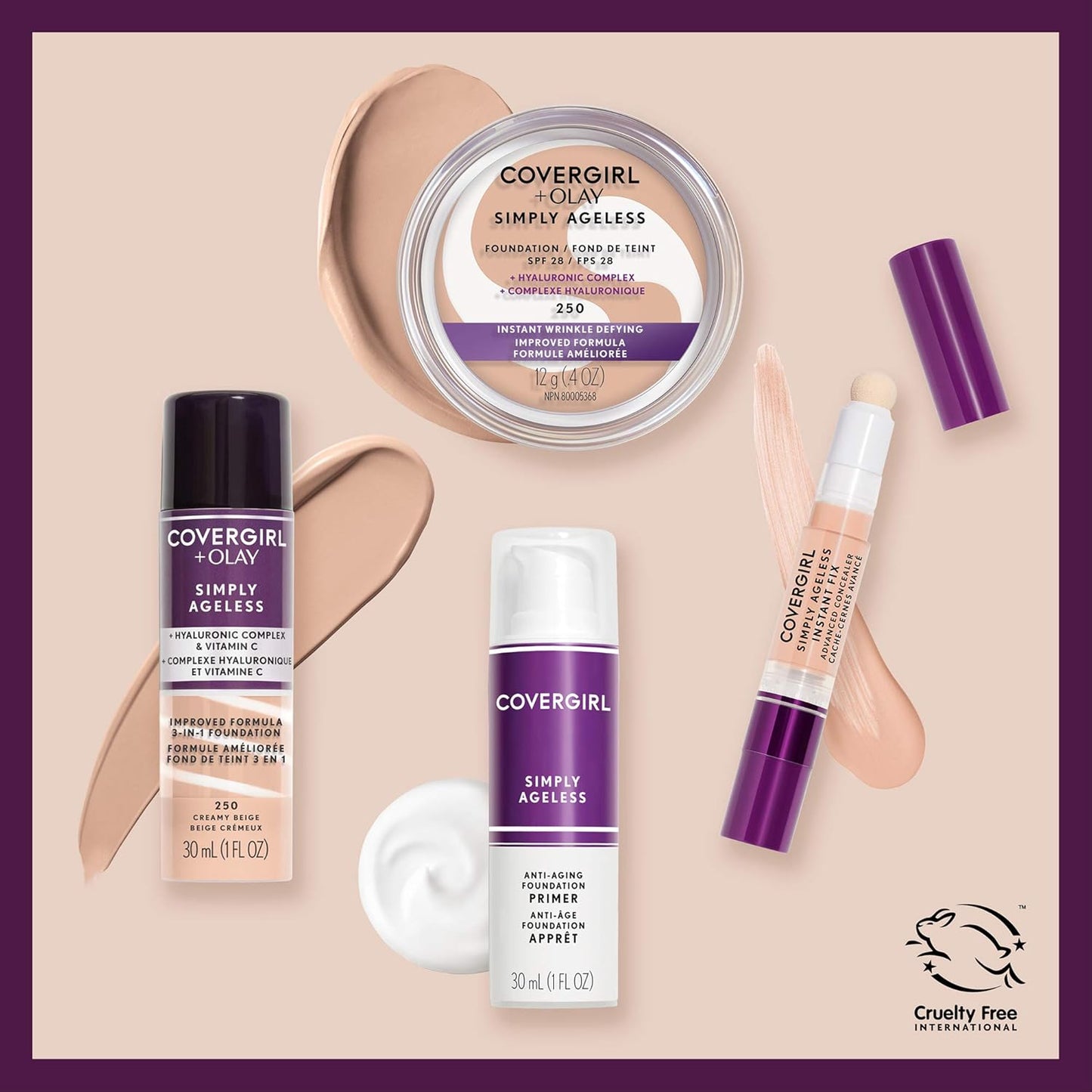 CoverGirl Simply Ageless Foundation - Buff Beige 225 | 0.40 Oz for Youthful Glow
