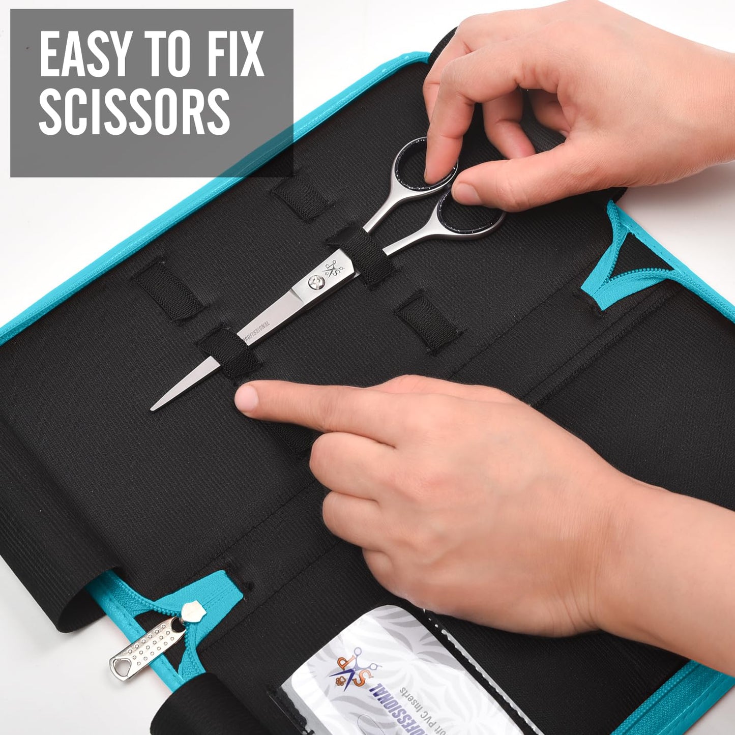 Shears Professional Leather 5 Scissor & Shear Storage Case for Hairstylist - Hairdresser -Scissor Holder Perfect for home-saloon use (TURQUOISE)