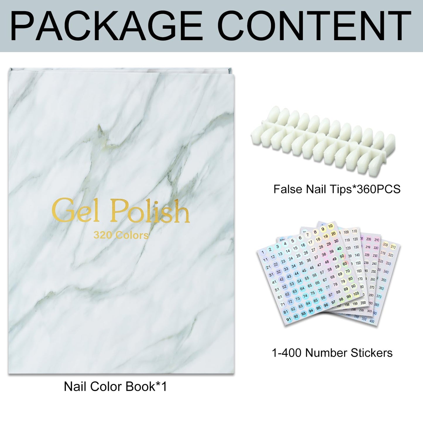C12rtive 320 Nail Swatch Book,Professional Nail Polish Chart Book with 360 Practice Tips & 1-400 Number Labels, Pre-Numbered Slots,Perfect for Salons and Home Use(Marble)