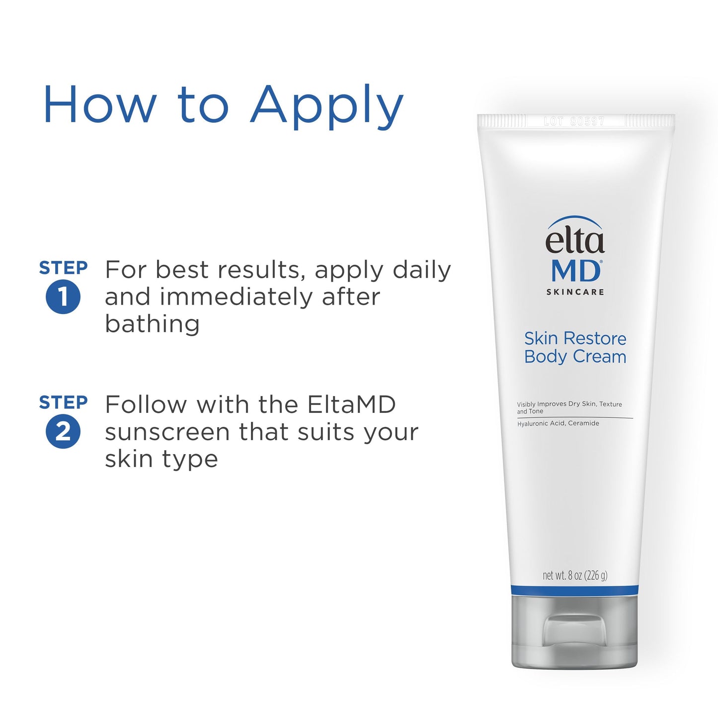 EltaMD Skin Restore Body Cream, Fragrance-Free Lotion for Women with Hyaluronic Acid and Niacinamide, Body Moisturizer, 8 oz Tube