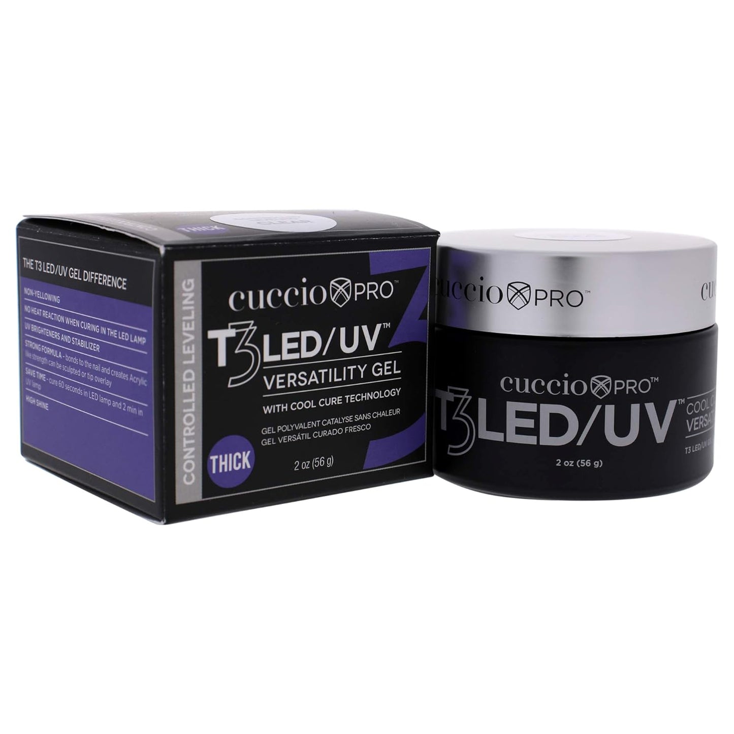 Cuccio Pro T3 LED/UV Cool Cure Gel - Flexible & Strong Adhesion - Quick Cure - 2 Oz Clear Nail Gel