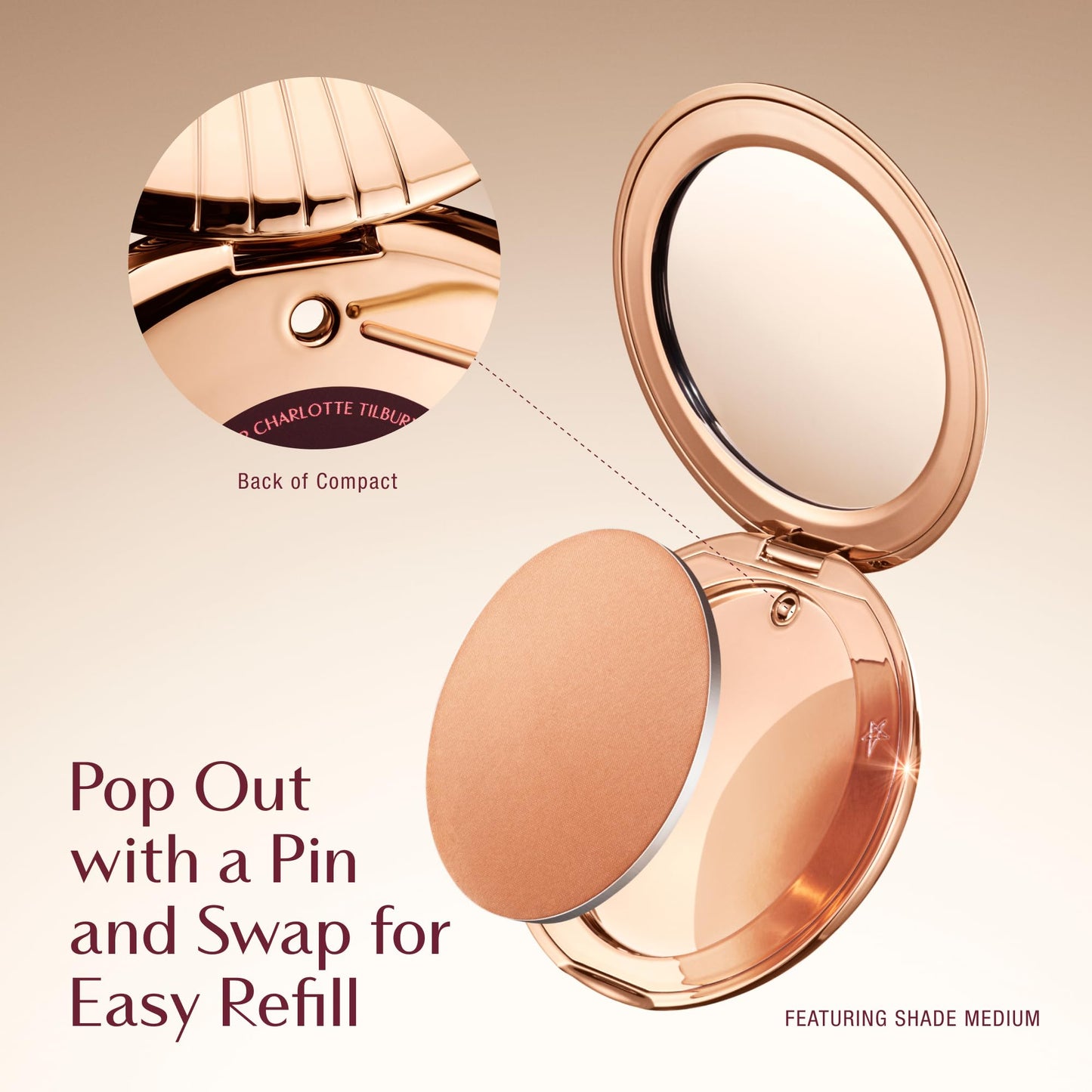 Charlotte Tilbury Airbrush Matte Bronzer Refill - Smoothing & Blurring Powder Bronzer with an Airbrush Finish - Refillable Makeup Infused with Silky Mica & Hyaluronic Acid - 1 Fair