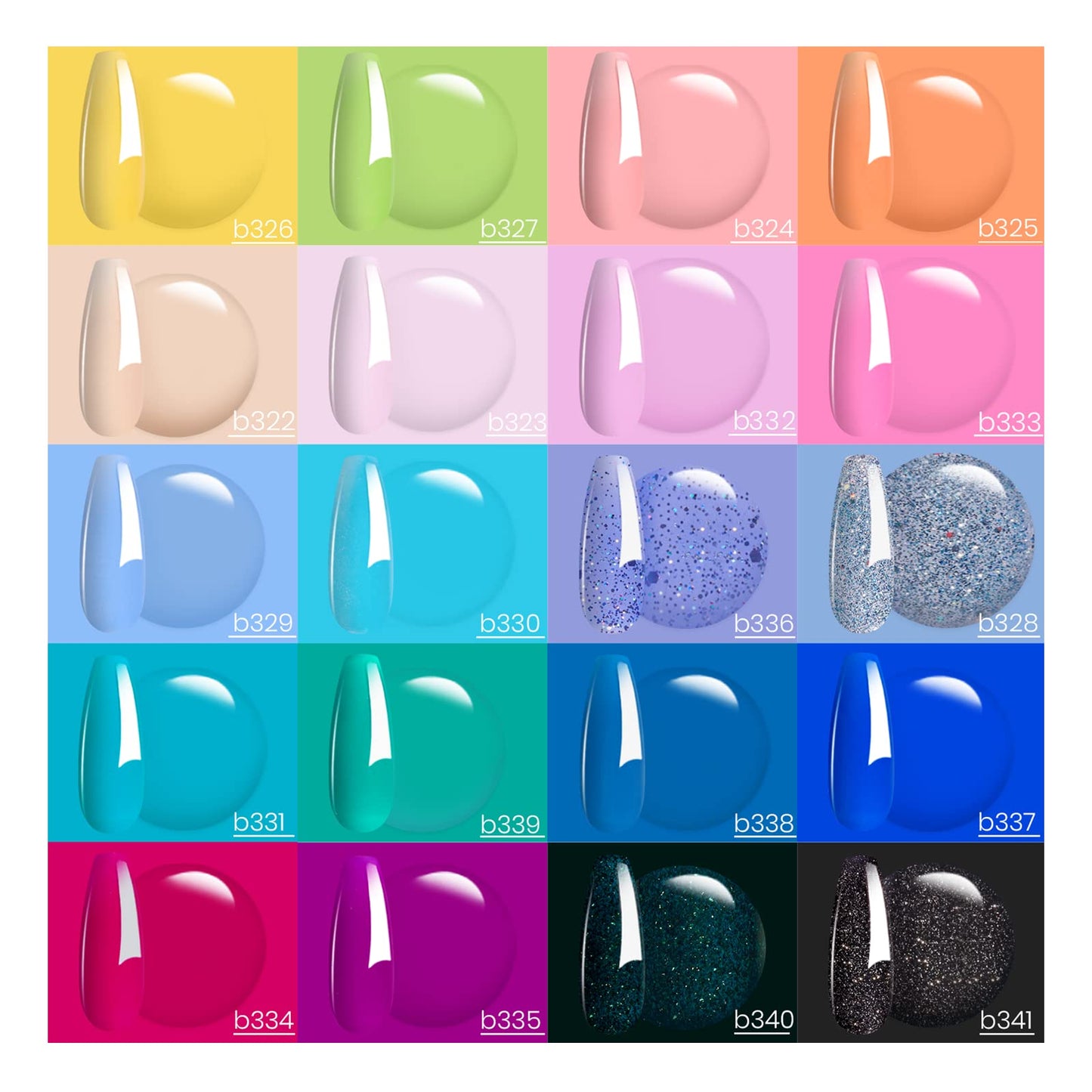 Beetles Gel Polish 5 in 1 Nail Glue and Base Gel Kit for Acrylic Nails and Gel Polish Nail Set 20 Colors Fantasyland Collection Pastel Bright Pink Purple Navy Blue Green Glitter Led Soak Off