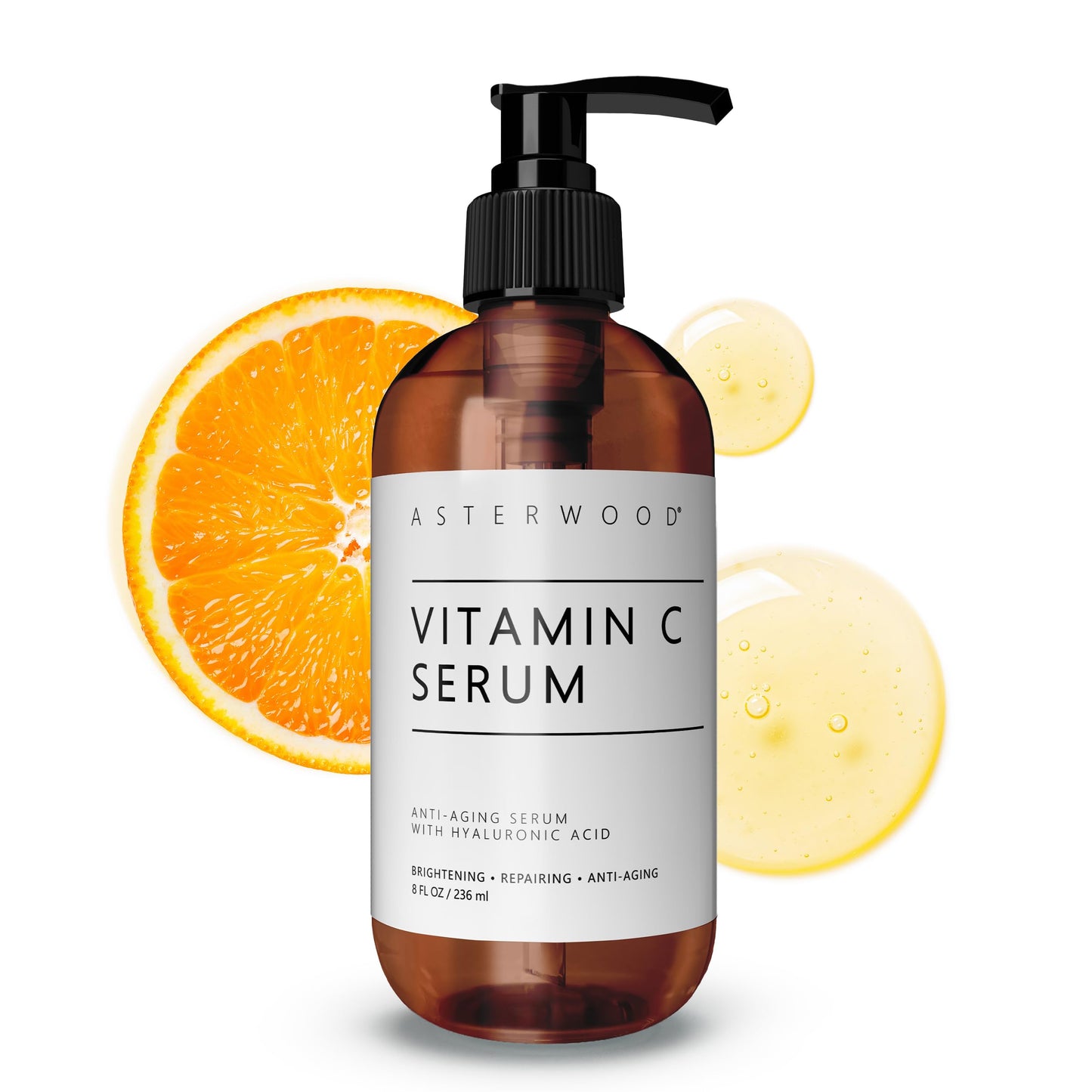 Asterwood Vitamin C Face Serum – with Hyaluronic Acid – Smoothing, Hydrating, Helps Support Healthy-Looking Skin Smoothness – Fragrance-Free – 8 Fl Oz