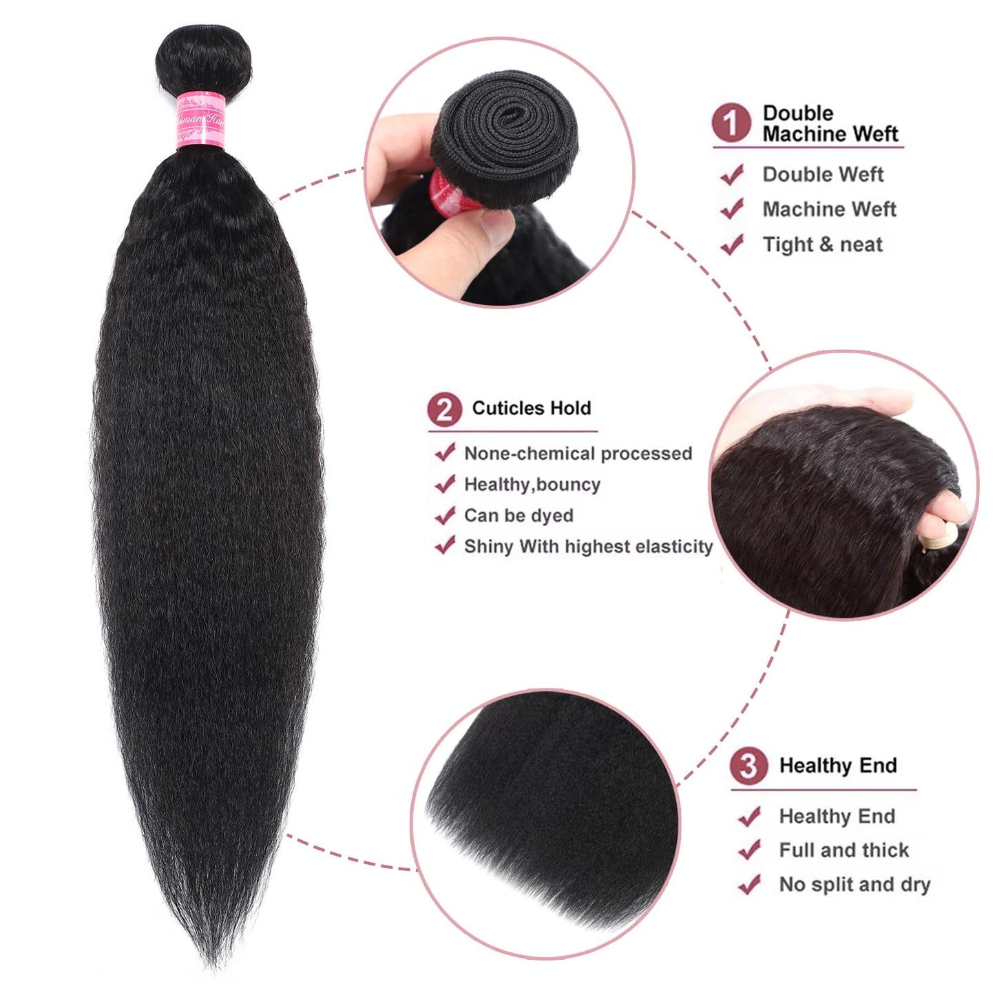 Releek 12A Brazilian Kinky Straight Bundles Human Hair 16 Inch 100% Unprocessed Yaki Straight Human Hair Single Bundle Quick Weave Hair Kinkycurly 1 Bundle Thick Remy Virgin Hair Extensions
