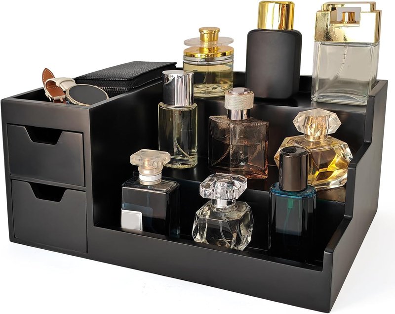 Perfume & Makeup Organizer - Stylish Wooden Rack for Cologne & Skincare | Black