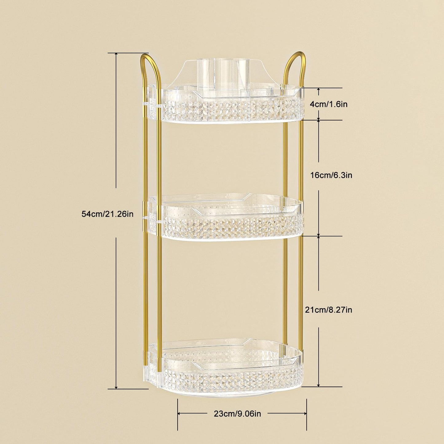 BOCONY Rotating Makeup Organizer for Vanity 3 Tier, Perfume Organizer with Makeup Brush Holder, Large Capacity Cosmetics Clear Skincare Organizer for Countertop (Transparent)