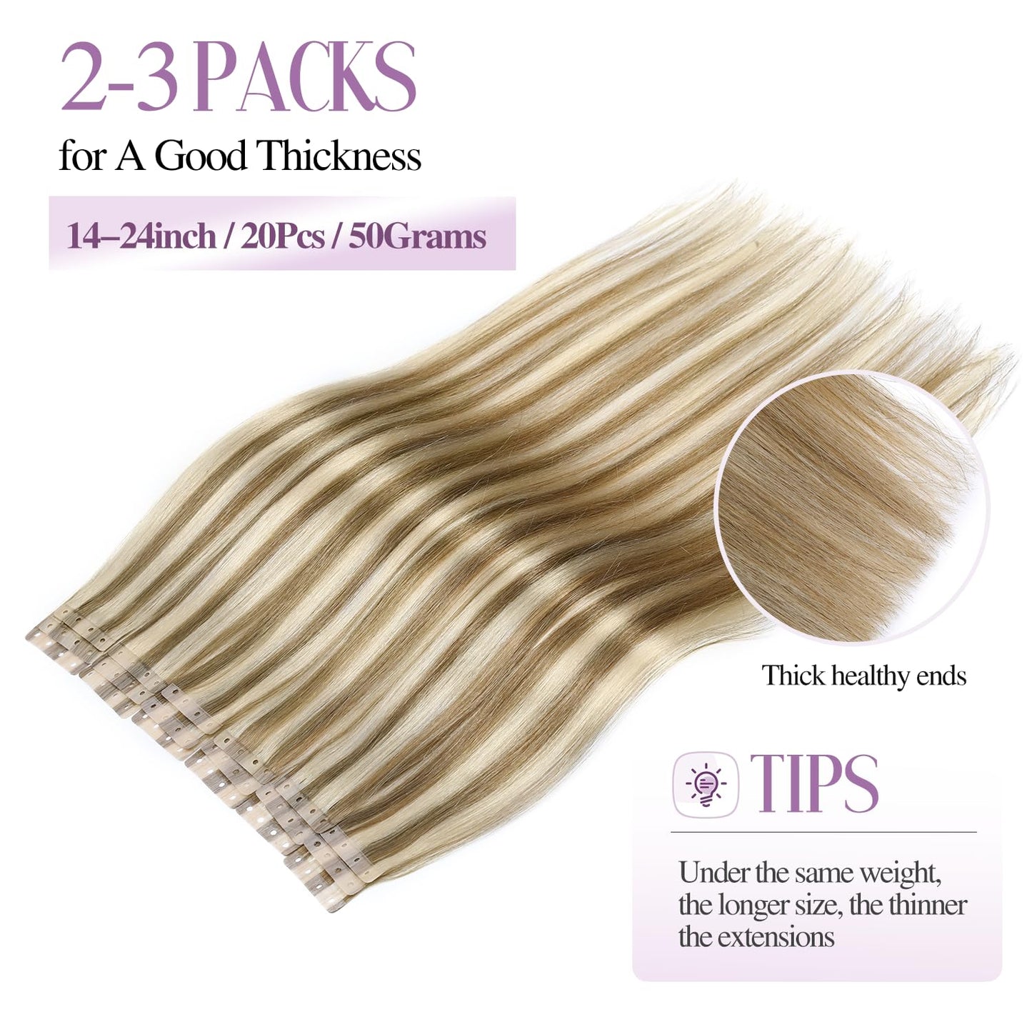 FANCEE OVO Hair Extensions Real Human Hair PU Holes Wefts with Micro Beads Blonde Highlight Volume Upgrade Butterfly Seamless Weft Invisible Beaded Hair Extension with Tools(40g 20Pcs, 14 Inch)