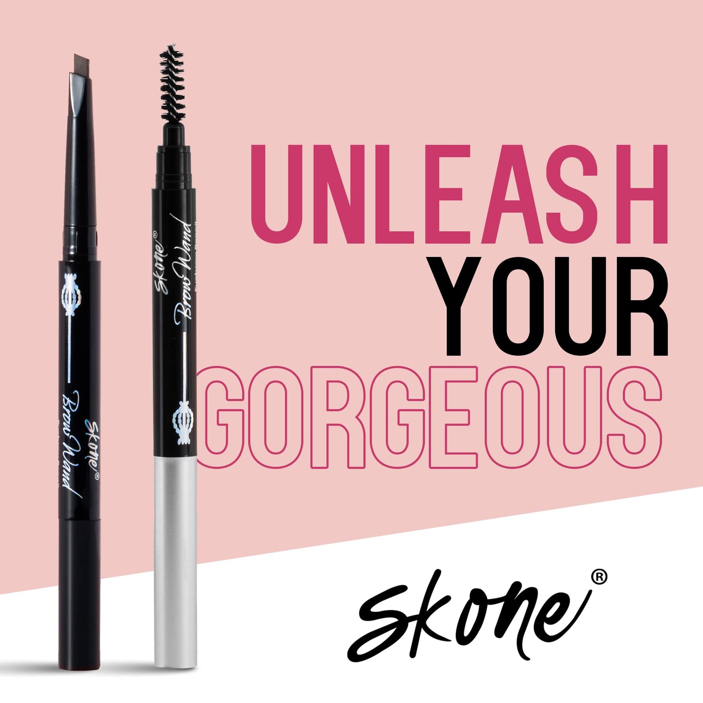 Skone Cosmetics The Original Brow Wand Eyebrow Pencil with Brush - Dual-Sided Retractable Waterproof Long-Lasting Brown Eye Brow Pencils for Women with Sleek Eyebrows - Chocolate for Brunettes