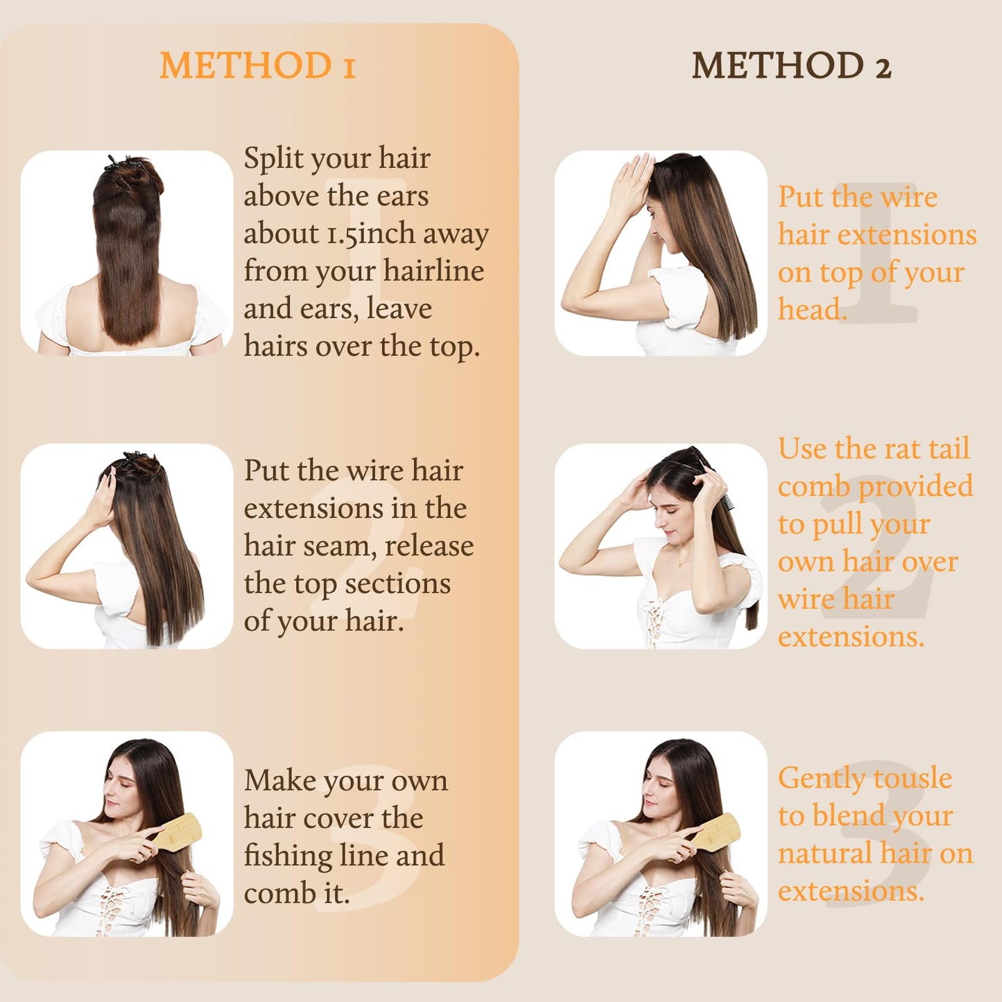 DOORES Wire Hair Extensions 14 Inch 75g Remy Human Wire Hair Extensions Invisible Transparent Line Adjustable Hairpieces Secret Extensions Straight Hair Balayage Chocolate Brown to Caramel Blonde