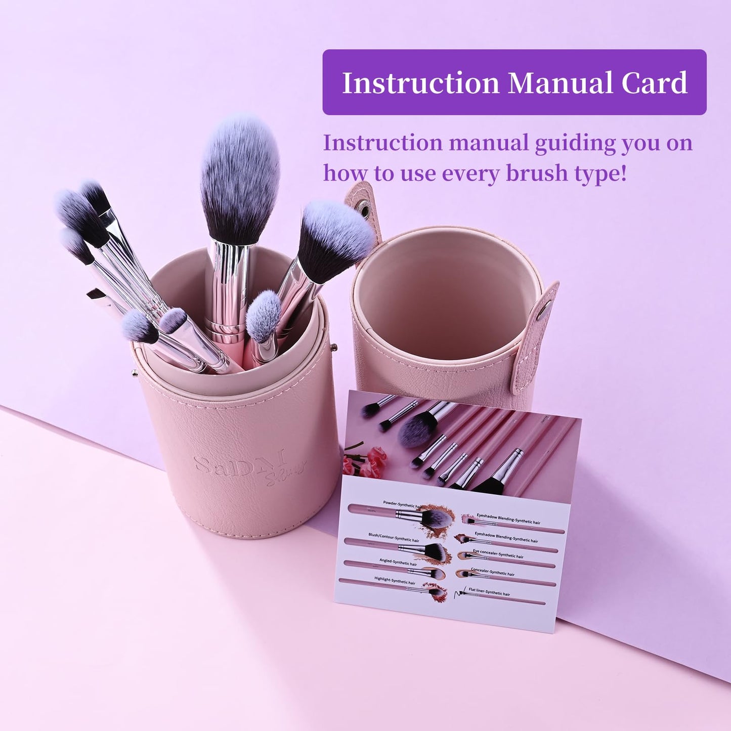 Makeup Brush Set (9 Pieces) - Includes Foundation, Powder, Concealers, Highlighter, Contour, Eye Shadows & Blush Brushes - Face & Eye Make Up Brushes with Synthetic Bristles - Leather Case Included