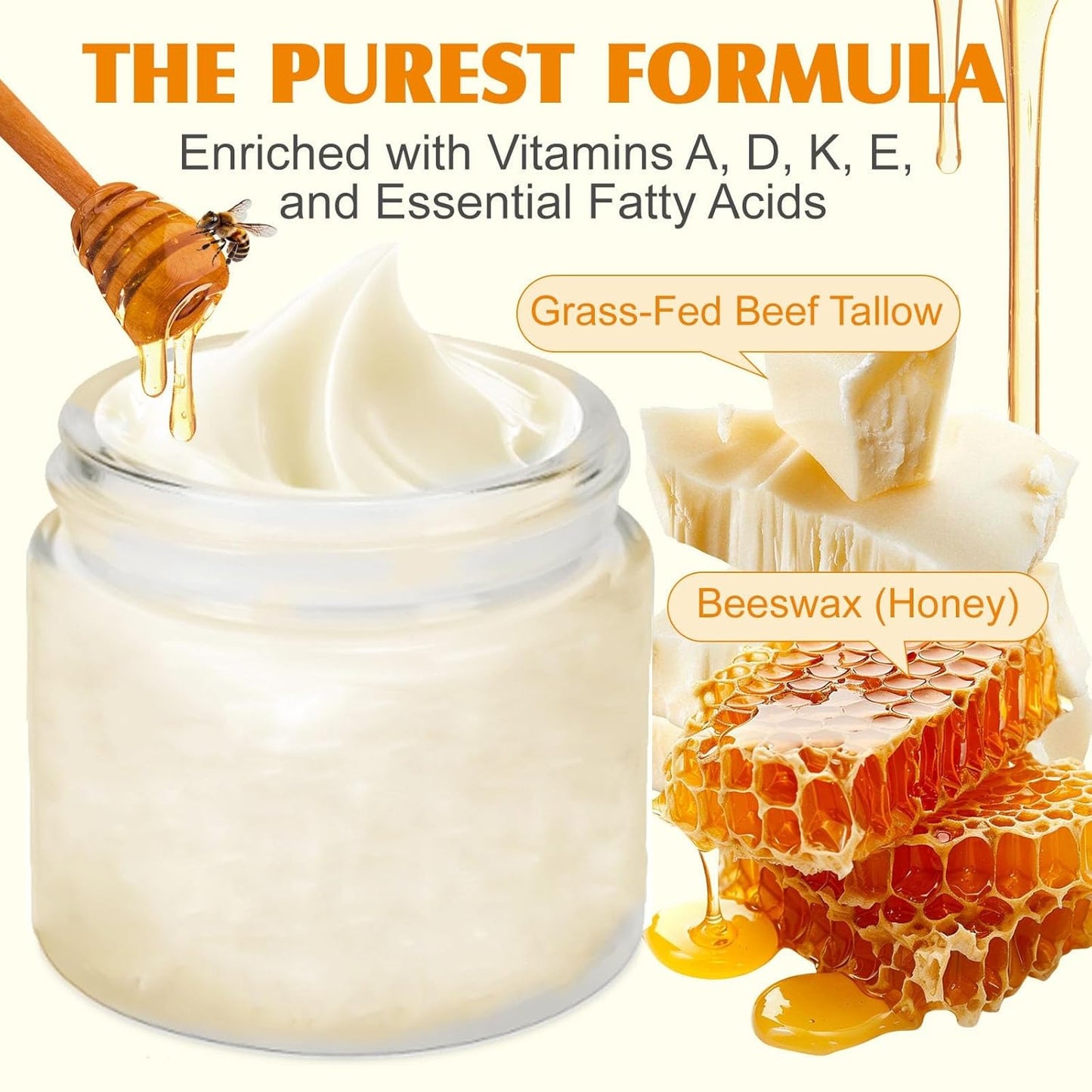 Grass Fed Honey Tallow Balm - Organic Moisturizing Cream for Smooth Skin | Face & Body Use