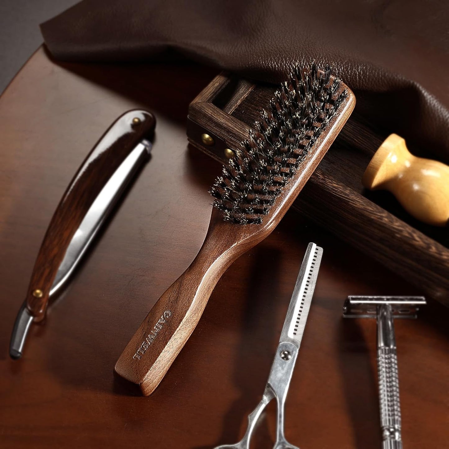 Gainwell Men's Wild Boar Bristle Hair Brush - Stiff Bristles for Thick & Thin Hair | Natural Black Walnut Handle