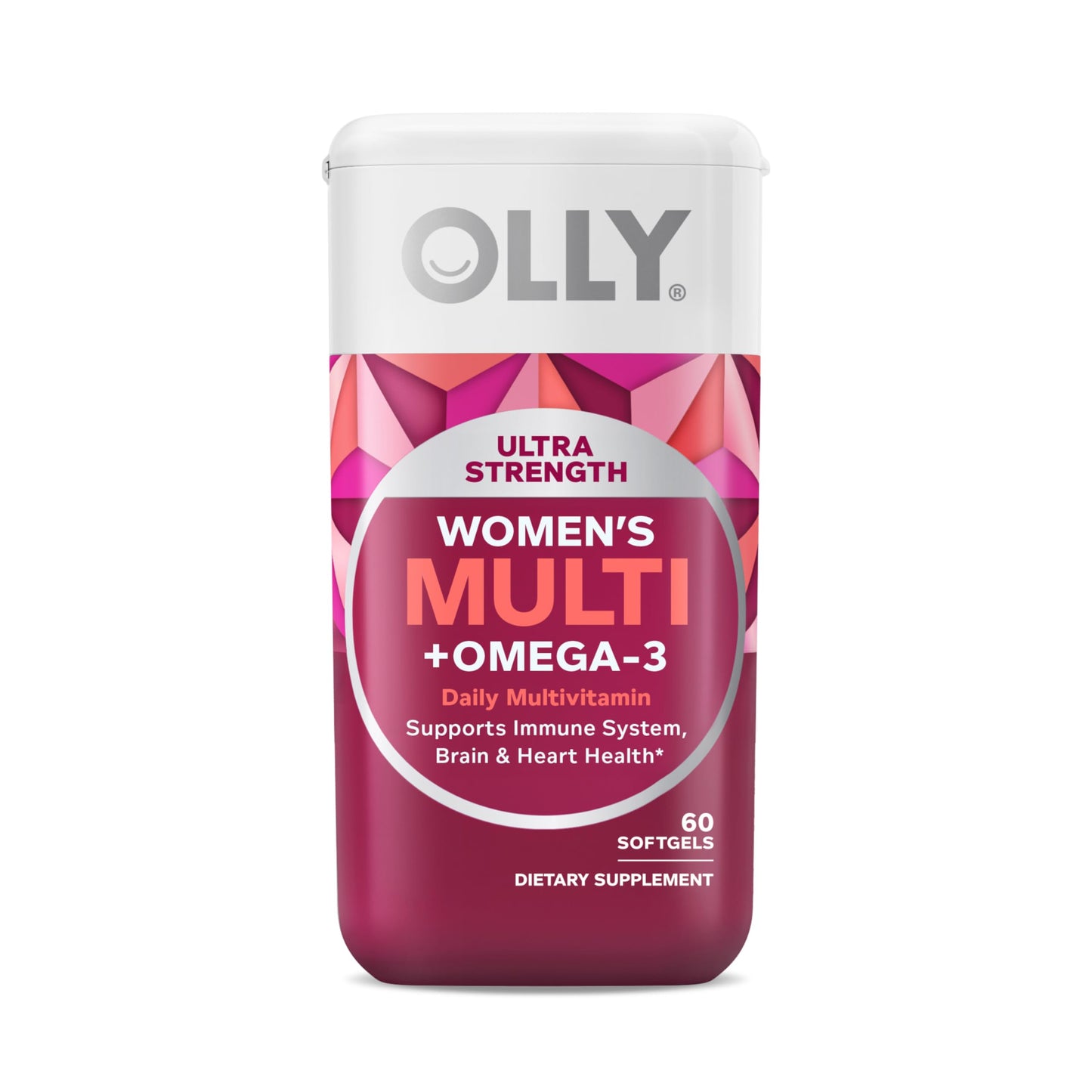 OLLY Ultra Strength Women's Multi Softgels, Overall Health and Immune Support, Omega-3s, Iron, Vitamins A, D, C, E, B12, Daily Multivitamin, 30 Day Supply - 60 Count