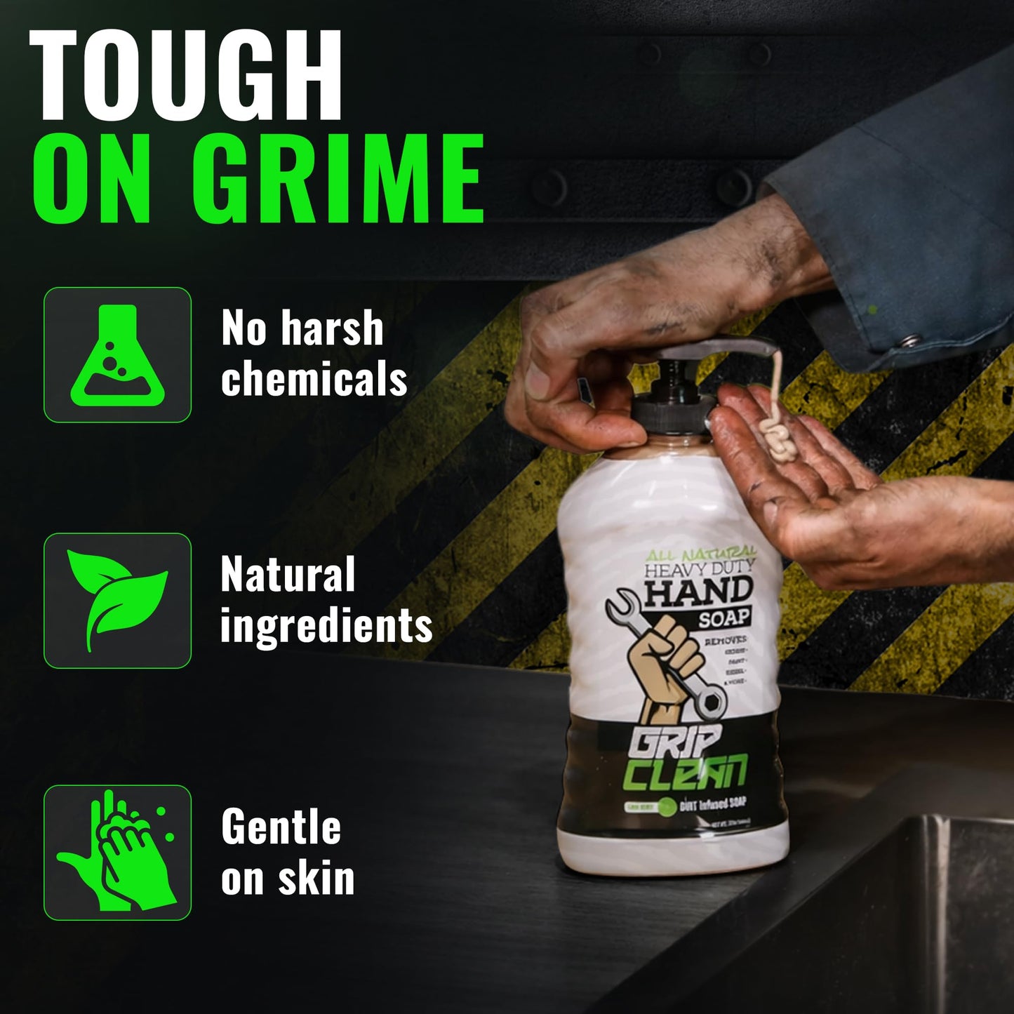 Grip Clean Heavy-Duty Hand Cleaner for Mechanics with Nail Brush - Moisturizing Coconut Oil Hand Cleaner Liquid Hand Soap with Stiff Bristle Nail Brush, Lime Scent - 32 Fl Oz Pump Top + Brush