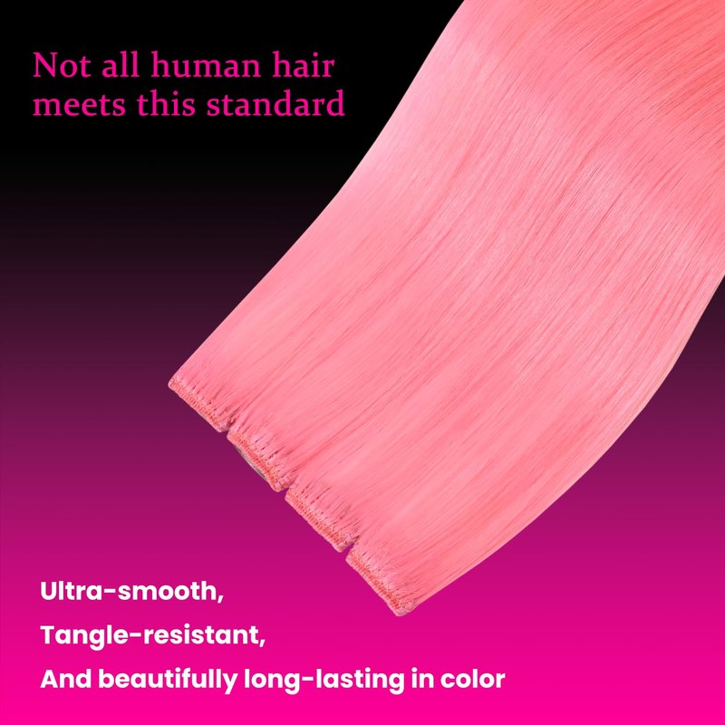 SWANNA 20 Inch Clip-In Human Hair Extensions – Peach Pink Highlights for Earloop Color, 100% Real Hair, 4PCS, Mix & Match for DIY Styles