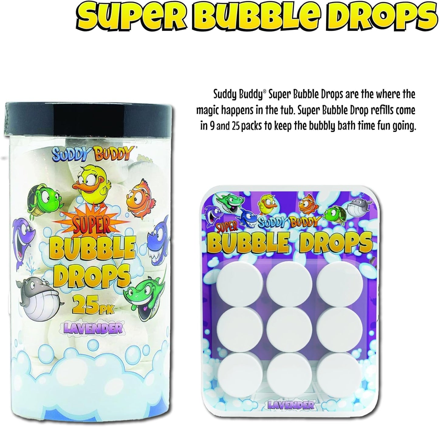 Suddy Buddy® Super Bubble Drop Refills | Fun & Easy Bath Bubbler for Kids Bubble Bath Toys 3+ | Non-Toxic, Hypoallergenic | 25 Count, Long-Lasting Fun