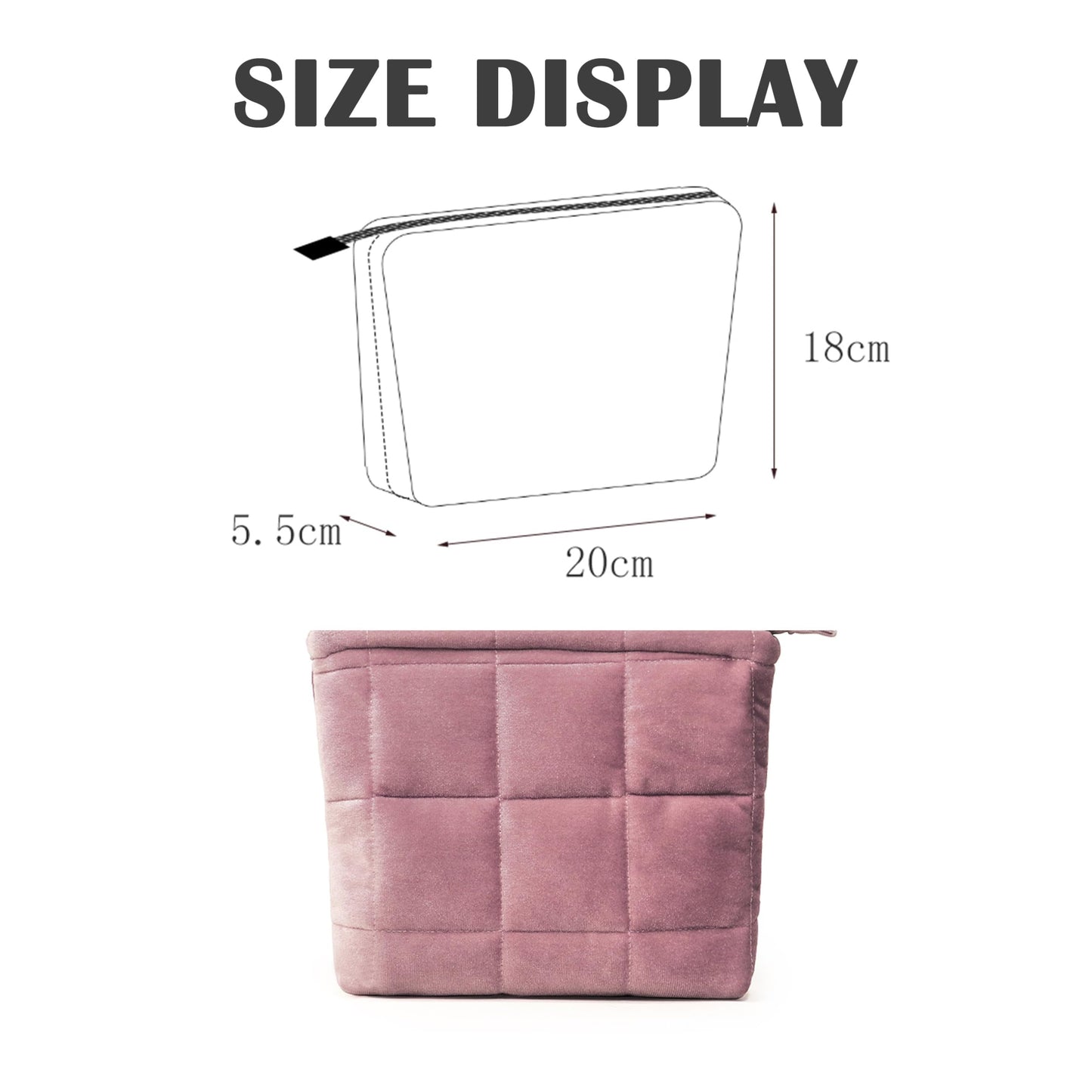 HFLZBRO Puffy Quilted Makeup Bag, Cosmetic Bag, Travel Toiletry Organizer Pouch, Clutch for Women(Rose pink - Velvet)