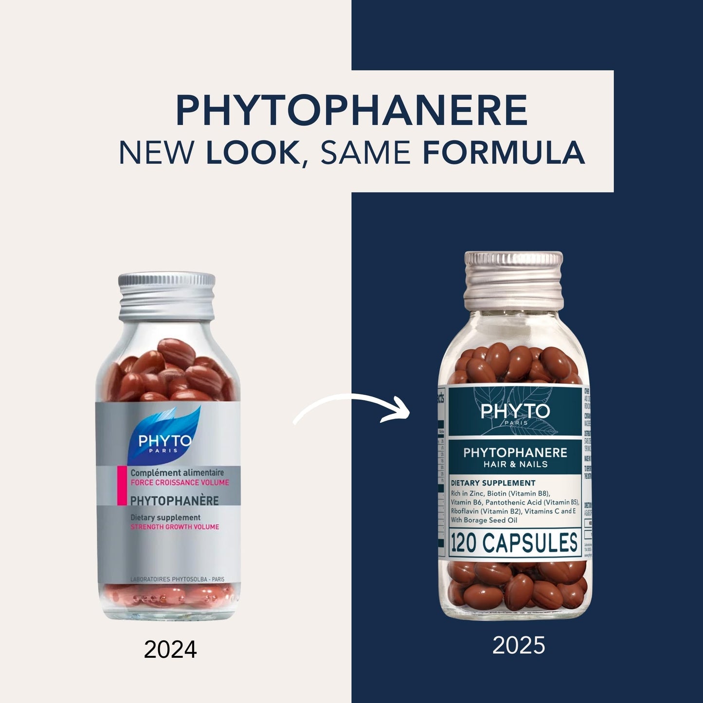 PHYTO Phytophanère Hair Growth Supplement for Women & Men - Biotin, Zinc & Vitamin B6 for Thicker, Stronger Hair & Nails - 120 Capsules, 2-Month Supply