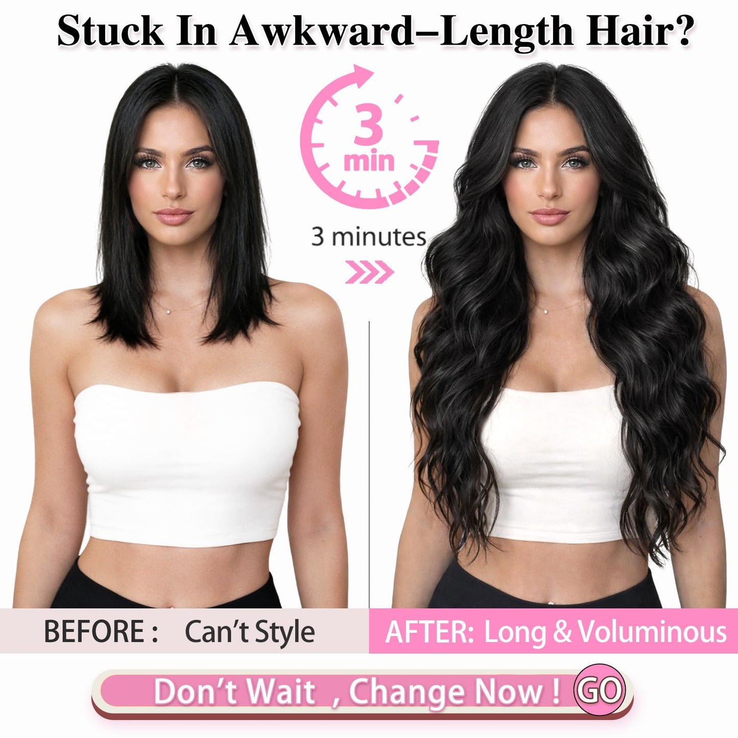 ALXNAN Clip in Long Wavy Synthetic Hair Extension 24 Inch Black 4PCS Thick Hairpieces Fiber Double Weft Hair for Women