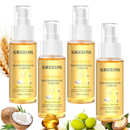 GREEONIL Argan, Coconut, and Olive Oil Nourishing Hair Treatment with Vitamin E for Frizz Control, Add Shine,Nourishing Hair Oil for Split Ends Hair Treatment, 4 Pack
