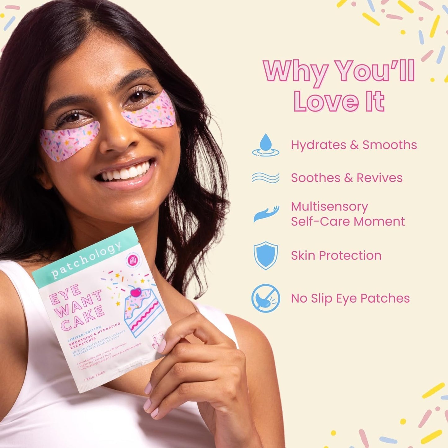 Patchology Eye Want Cake Hydrating Eye Patches - Soothe Puffy Eyes & Dark Circles | 5-Pack Birthday Cake Masks