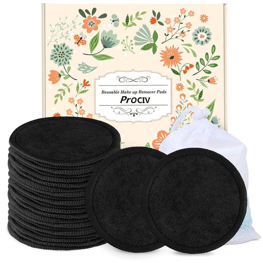 ProCIV Reusable Makeup Remover Cotton Pads 25 PCS with 99% Organic Bamboo Cotton Pads for All Skin Types and Toner with Eco-Friendly Washable Laundry Bag and Reusable Cotton Rounds