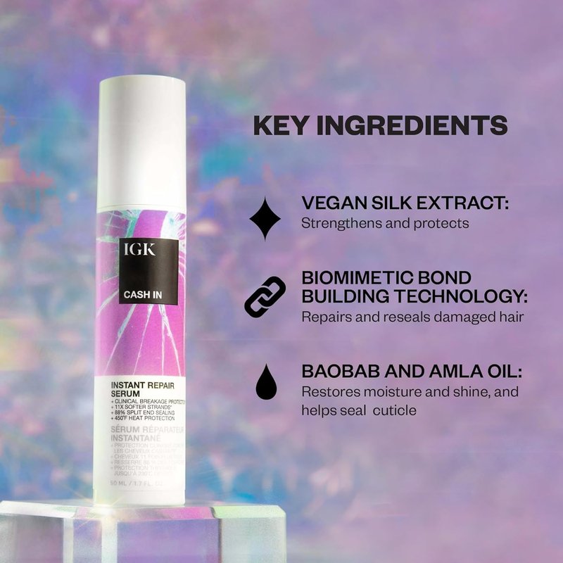 IGK Best Interest + Cash In Split Ends Repair Duo | Leave In Air Dry Serums for Damaged Hair | Instant Hair Breakage Treatment | 5 oz + 1.7 oz