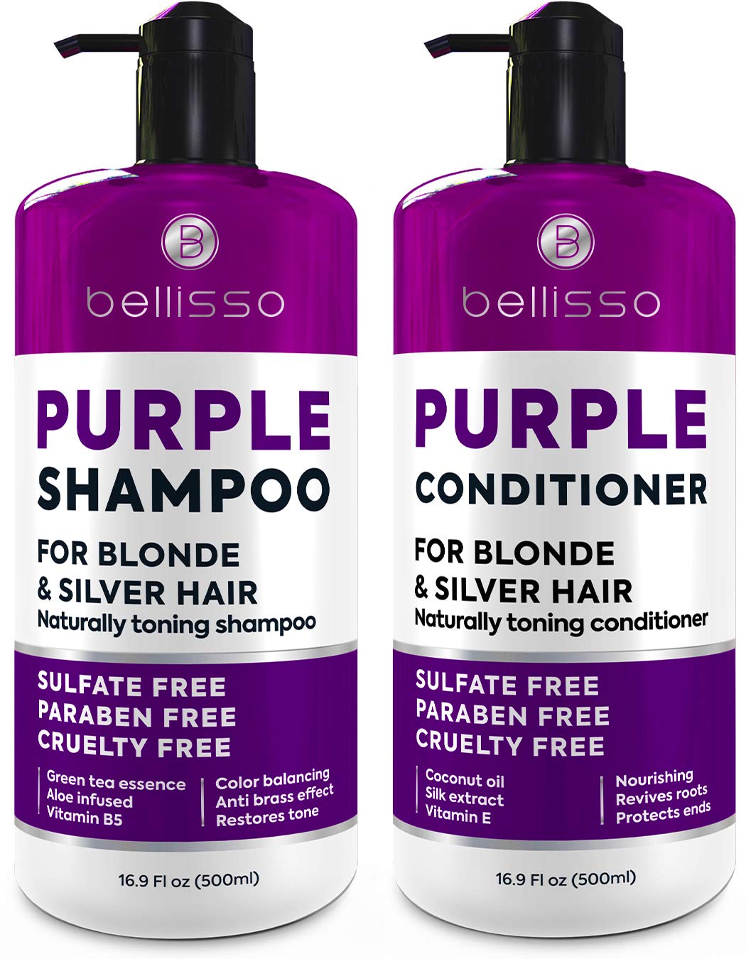 BELLISSO Purple Shampoo and Conditioner Set and Purple Conditioner