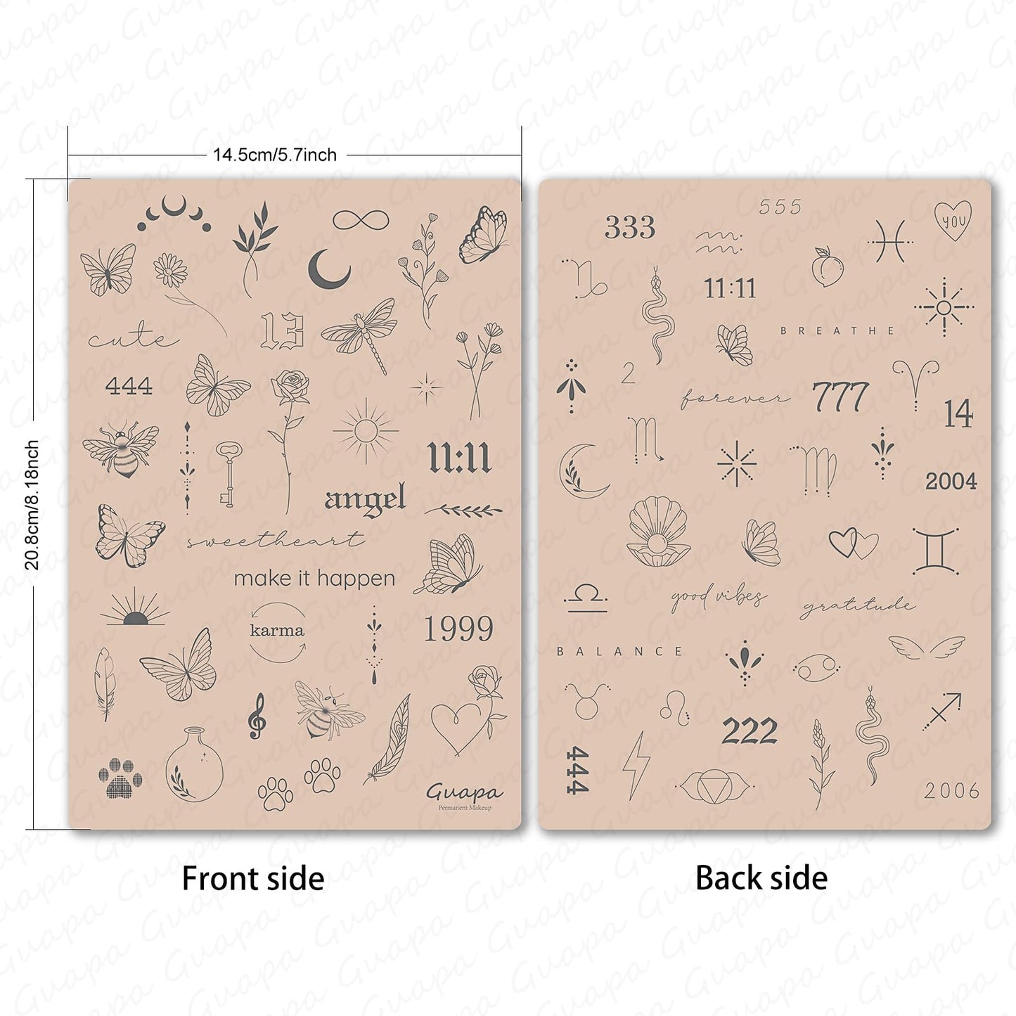 Guapa 3pcs Tiny Tattoo Practice Skin over 80 Unique Stencil Designs Realistic Replication Tattoo Stencil Designs for Real Tattoos (Pink Sheet)