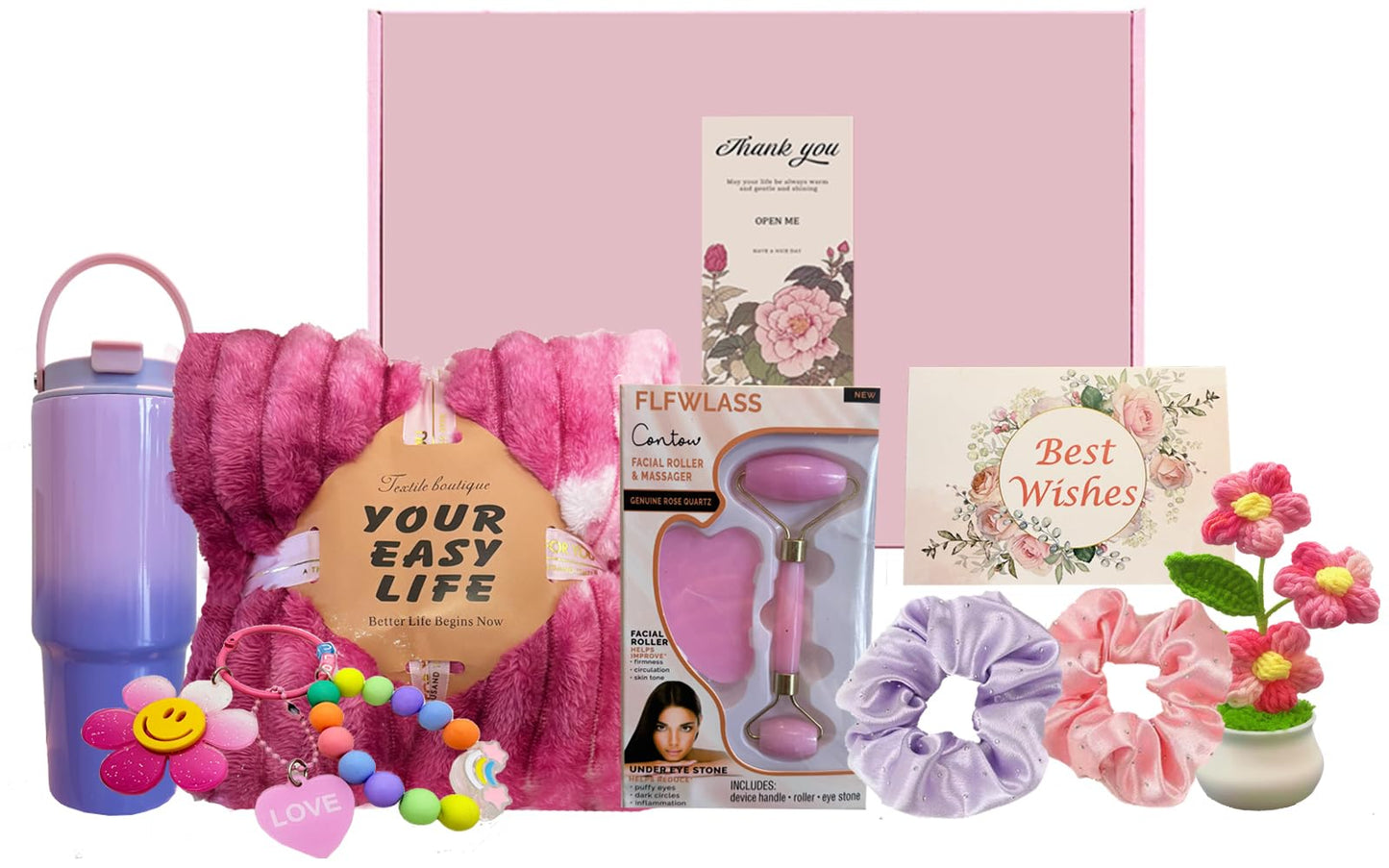 Mother Day Gifts for Her Mom Friend Sister, Birthday Gifts Set for Women Self Care Get Well Soon Gifts with Flannel Blanket & 32OZ Insulated Water Bottle