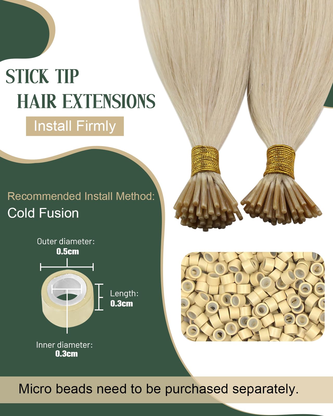 Ugeat I Tip Human Hair Extensions, Platinum Blonde, Remy Human Hair Extensions I Tip, Cold Fusion Pre Bonded Hair Extension for Women, 18 Inch 40G 50S